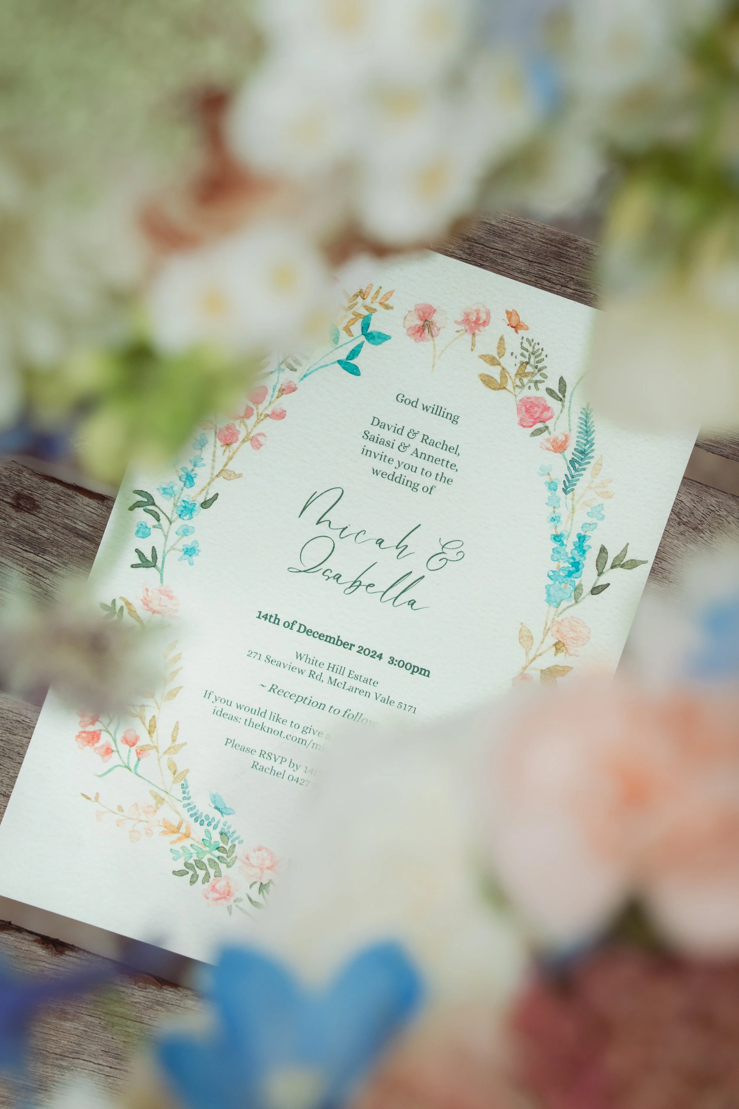 Adelaide hills wedding invite design