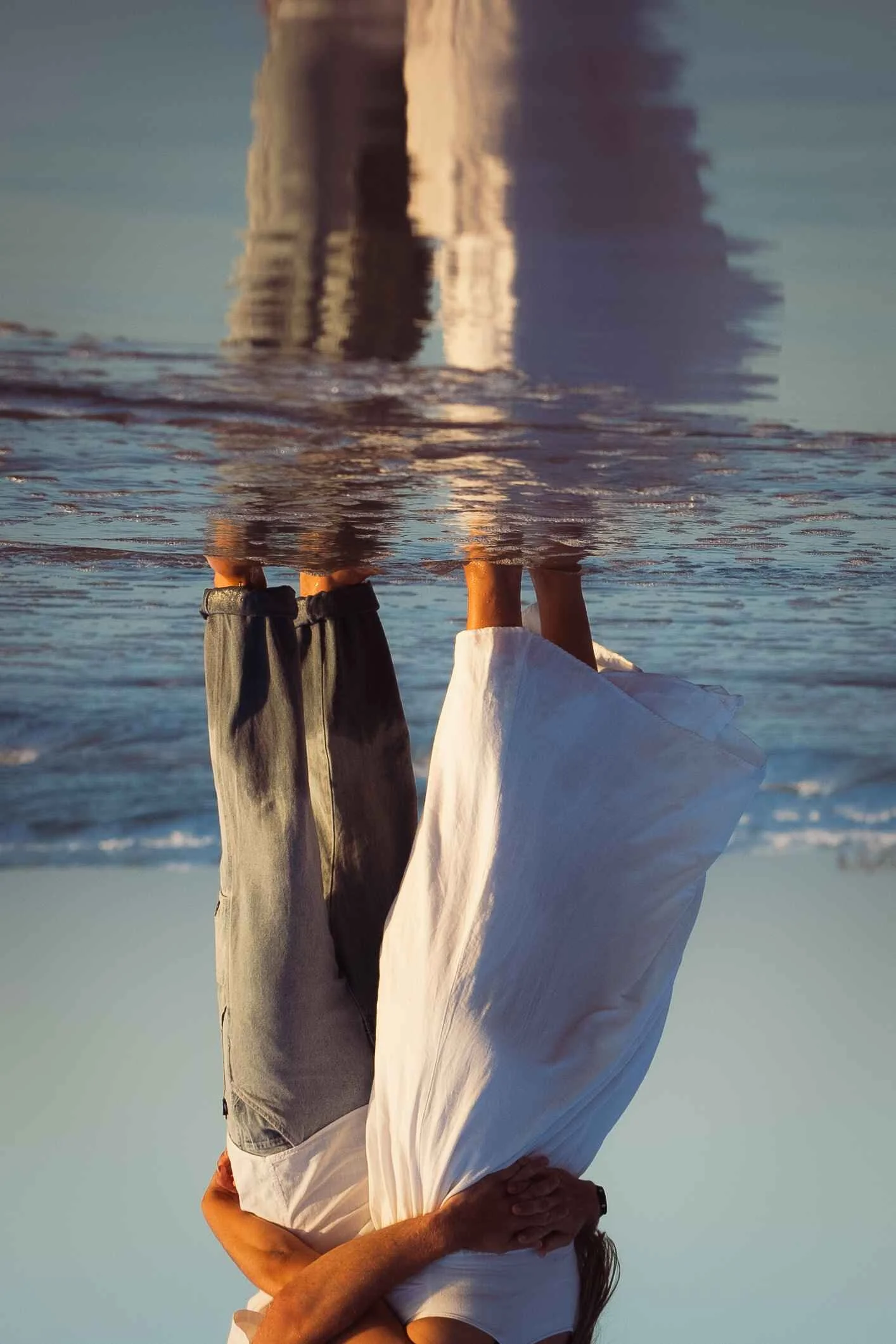 artistic engagement photo beach engagement reflection