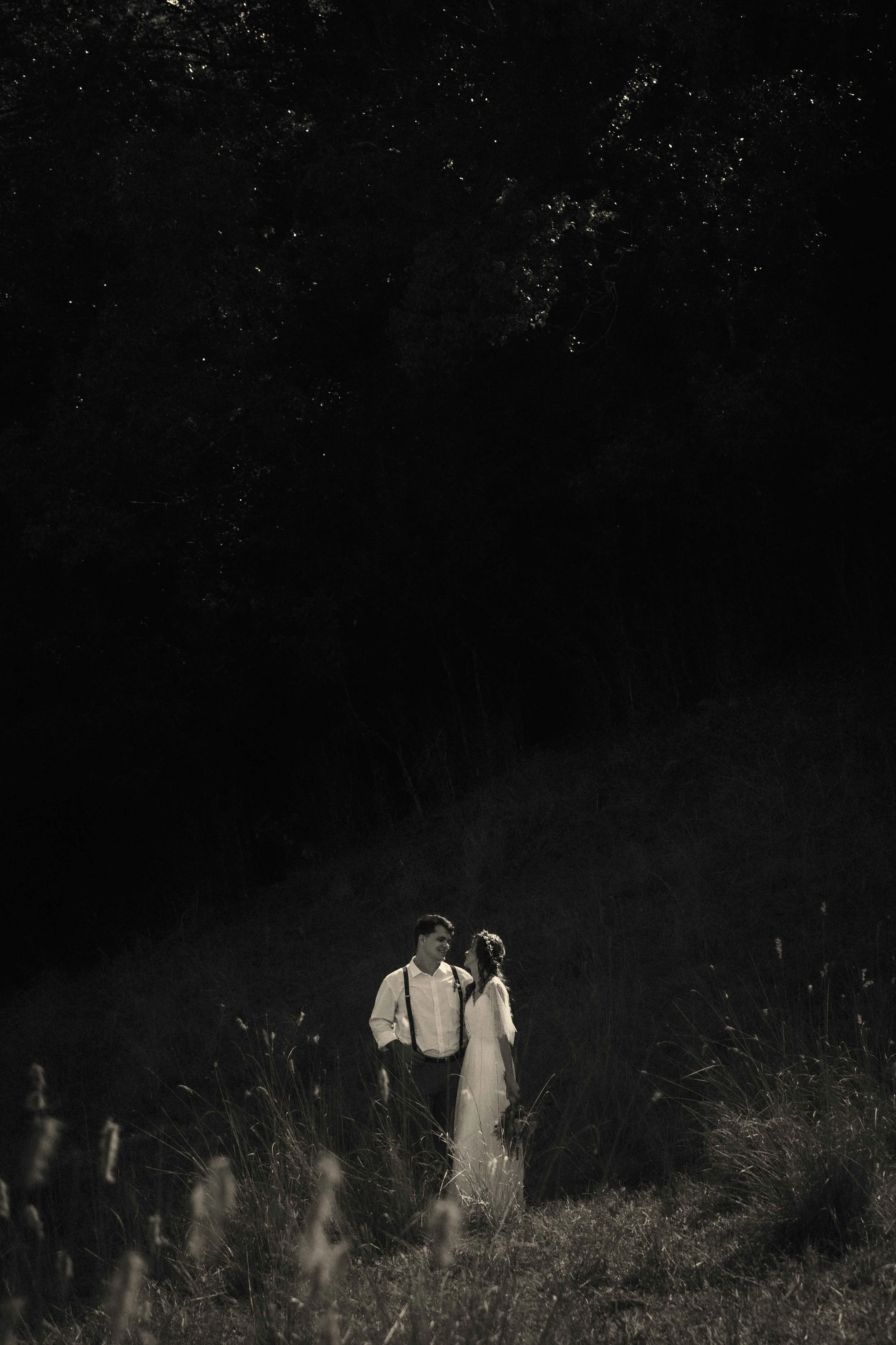 Bride and groom intimate farm traditional black and white