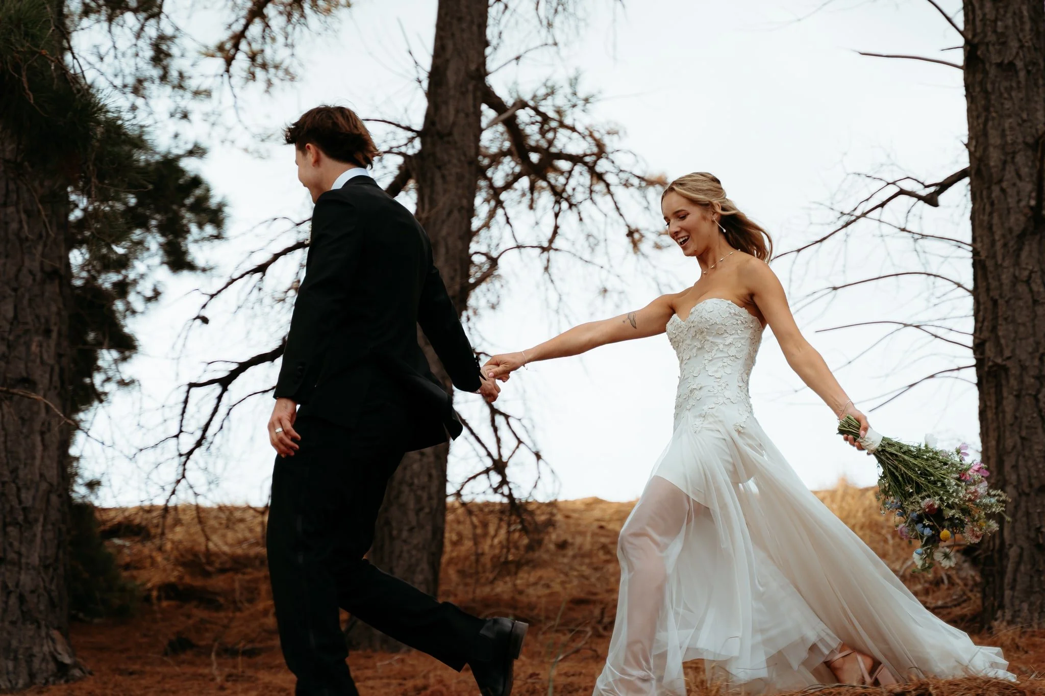Adelaide hills wedding photographer forest holding hands flowers