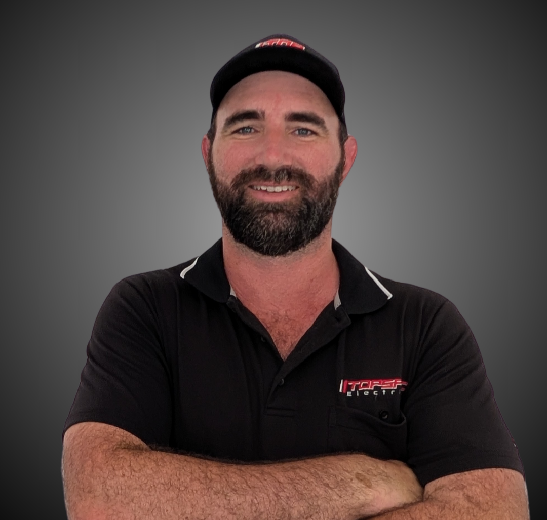 Tom, owner of TopSpec Electrical on the Gold Coast, a trade business supported by Thrive Business Support for admin, social media, and operational systems, pictured as part of a client review.