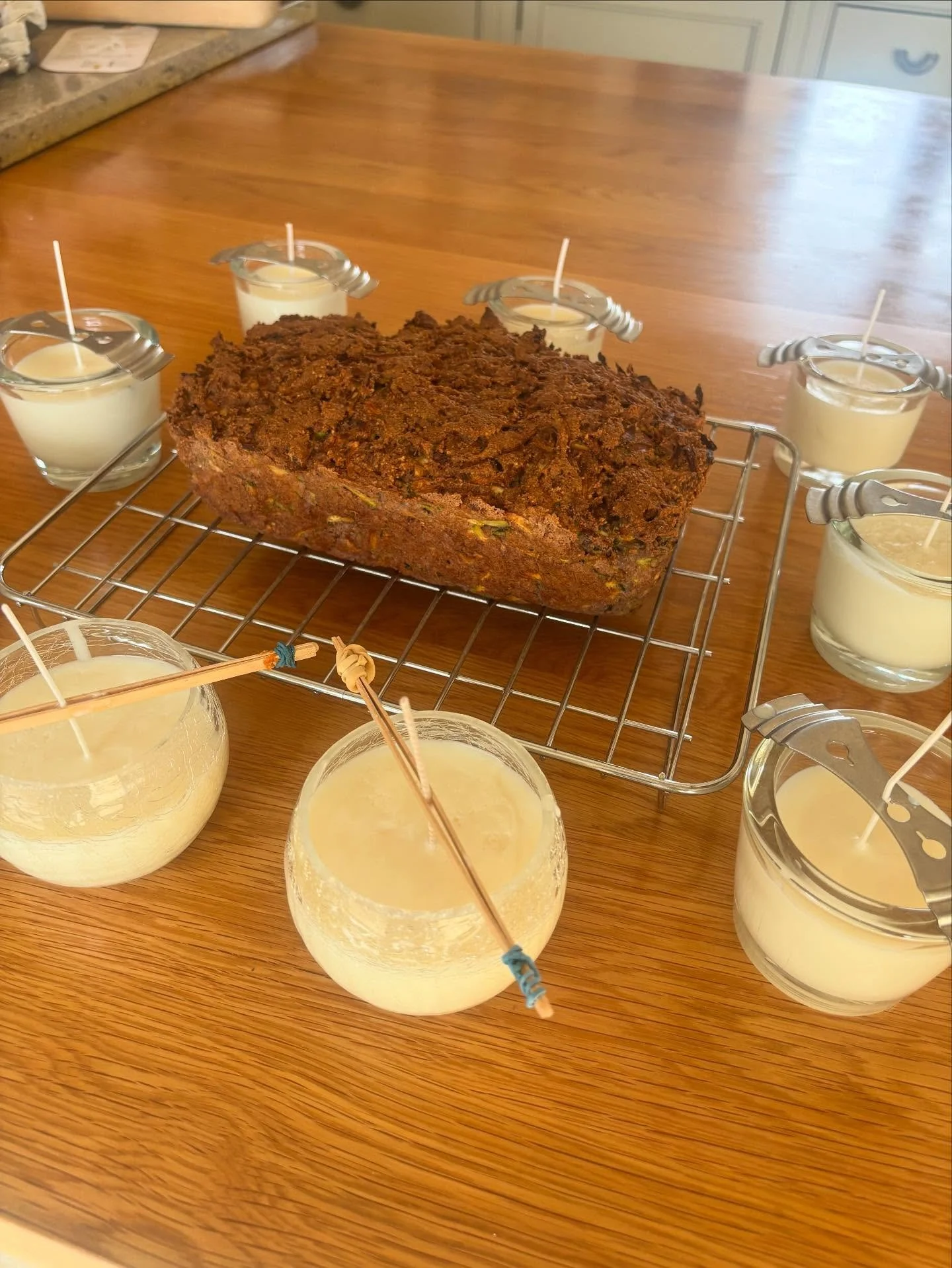 An assault on the senses in our kitchen this afternoon. Not sure which I like more &hellip;. Lavender, bergamot and lemongrass candles or hot freshly baked courgette bread 😂