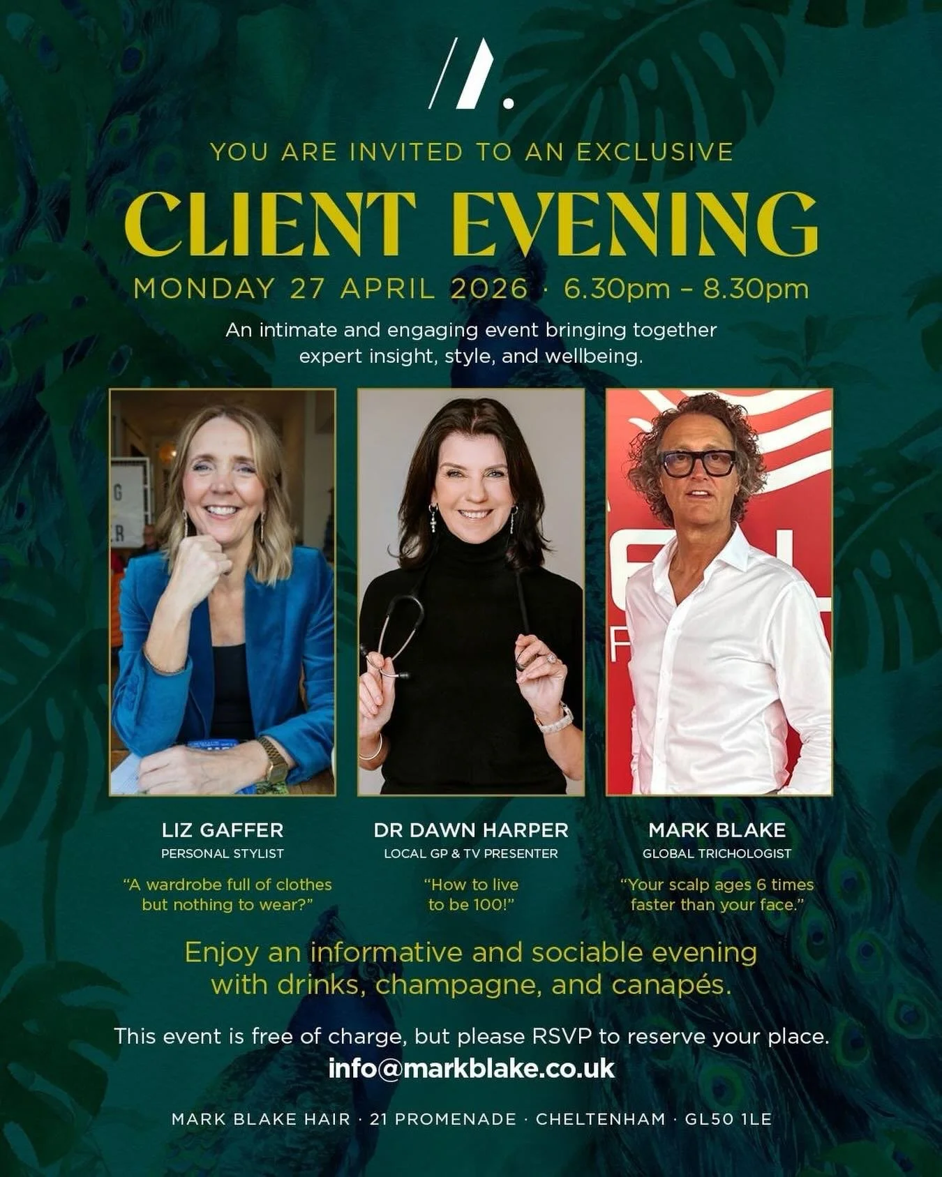 This is going to be a fun evening. Please join us and learn all about a new scalp treatment while enjoying champagne and canap&eacute;s with @markblakehair. Don't forget to RSVP to the email to secure your place. #forthehairyoudeserve