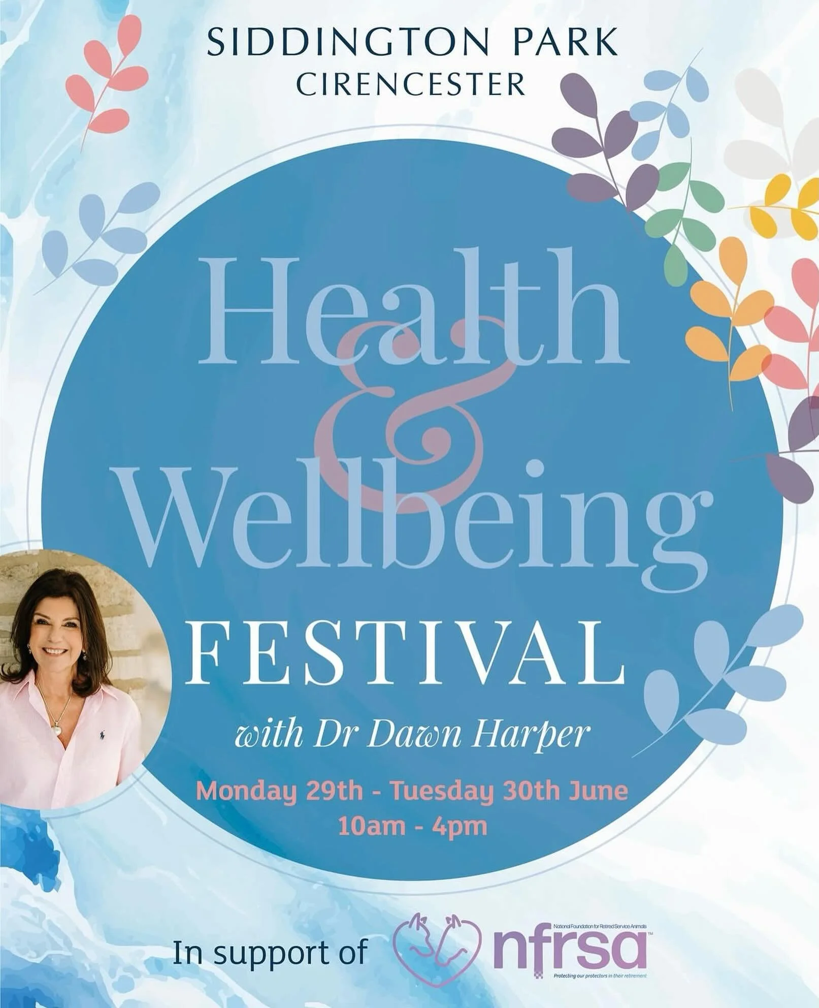Join me @siddingtonparkrangefordvillage for 2 days inspiring days at our Wellness Festival. Monday 29th and Tuesday 30th June from 10am - 4pm. Tickets are only &pound;5 and all proceeds go towards supporting the 
@nfrsa_official - spaces are limited 