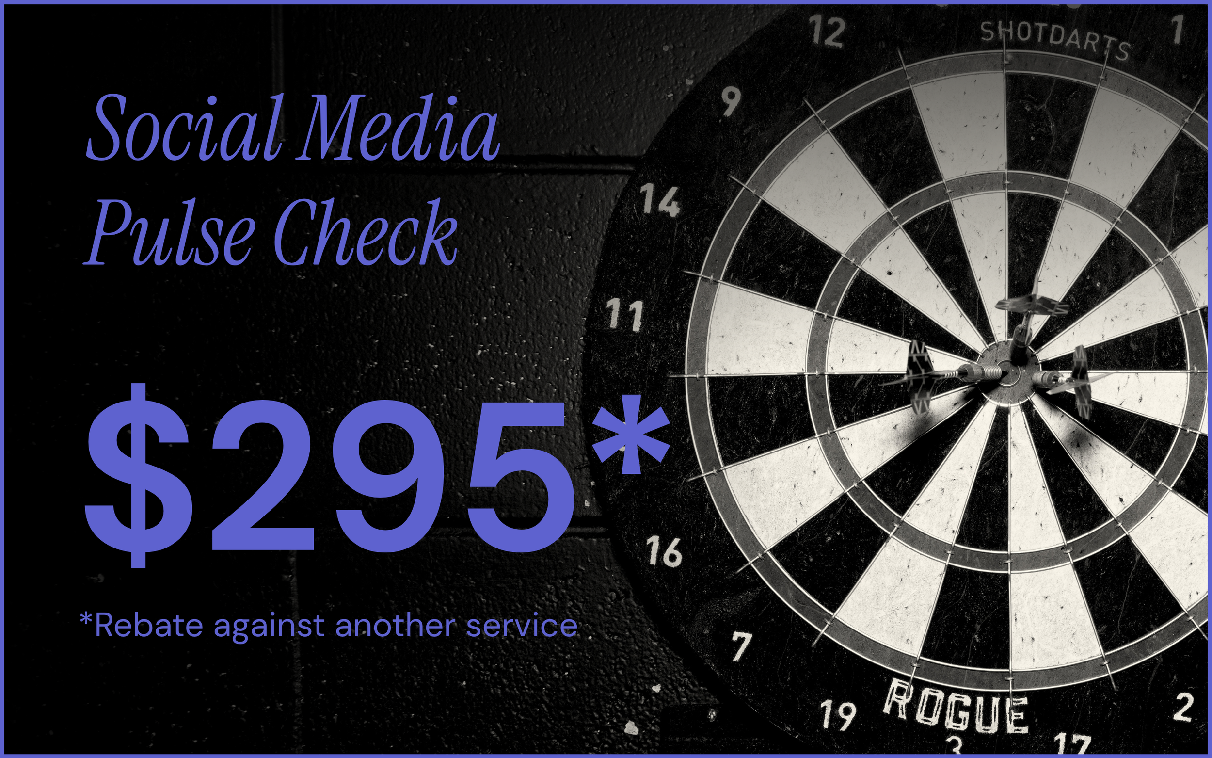 Assembl Studio Social Media Pulse Check pricing card featuring a dartboard image and pricing from $295.