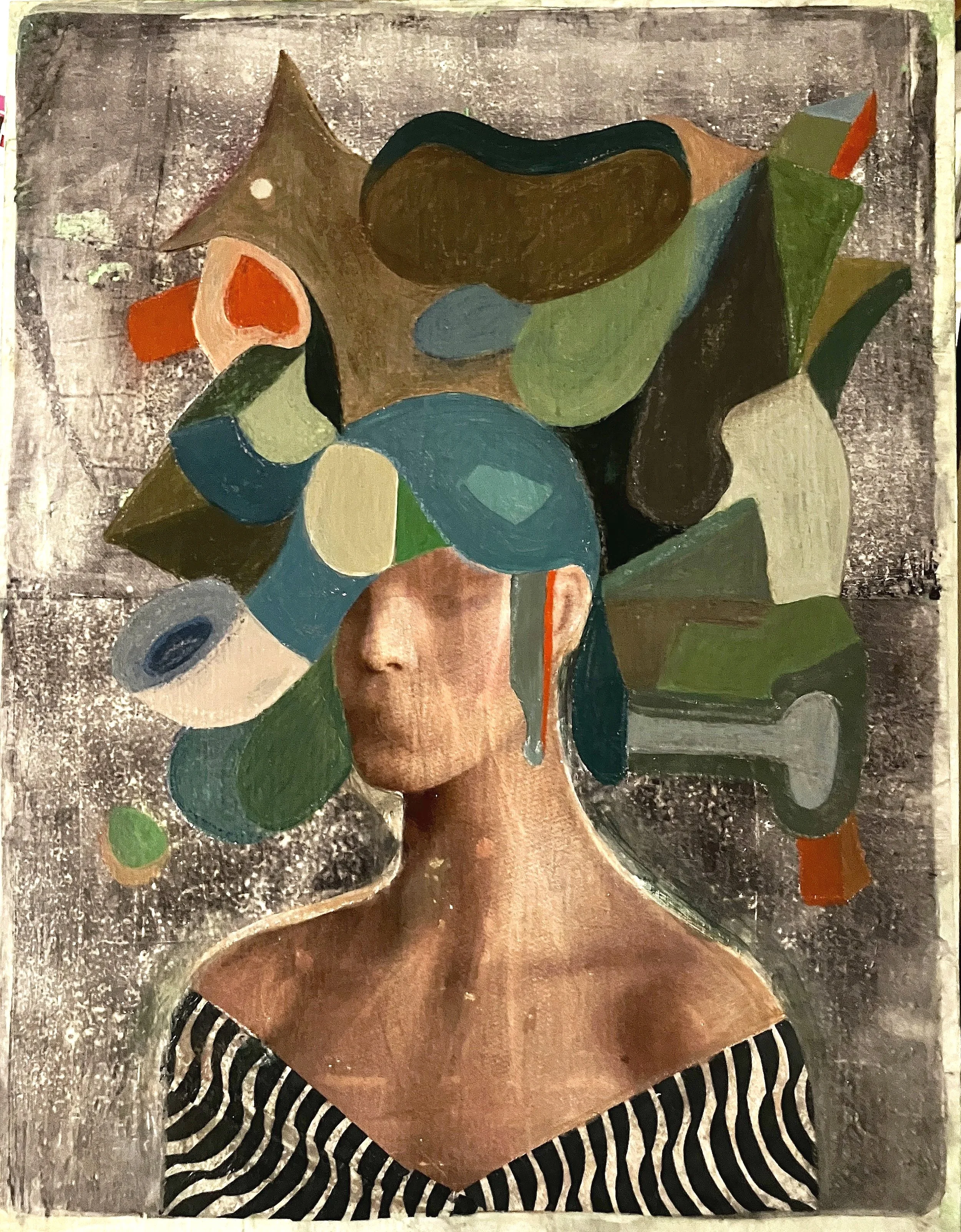 IN HER HEAD - 46 x 56 CM MIXED MEDIA ON BOARD