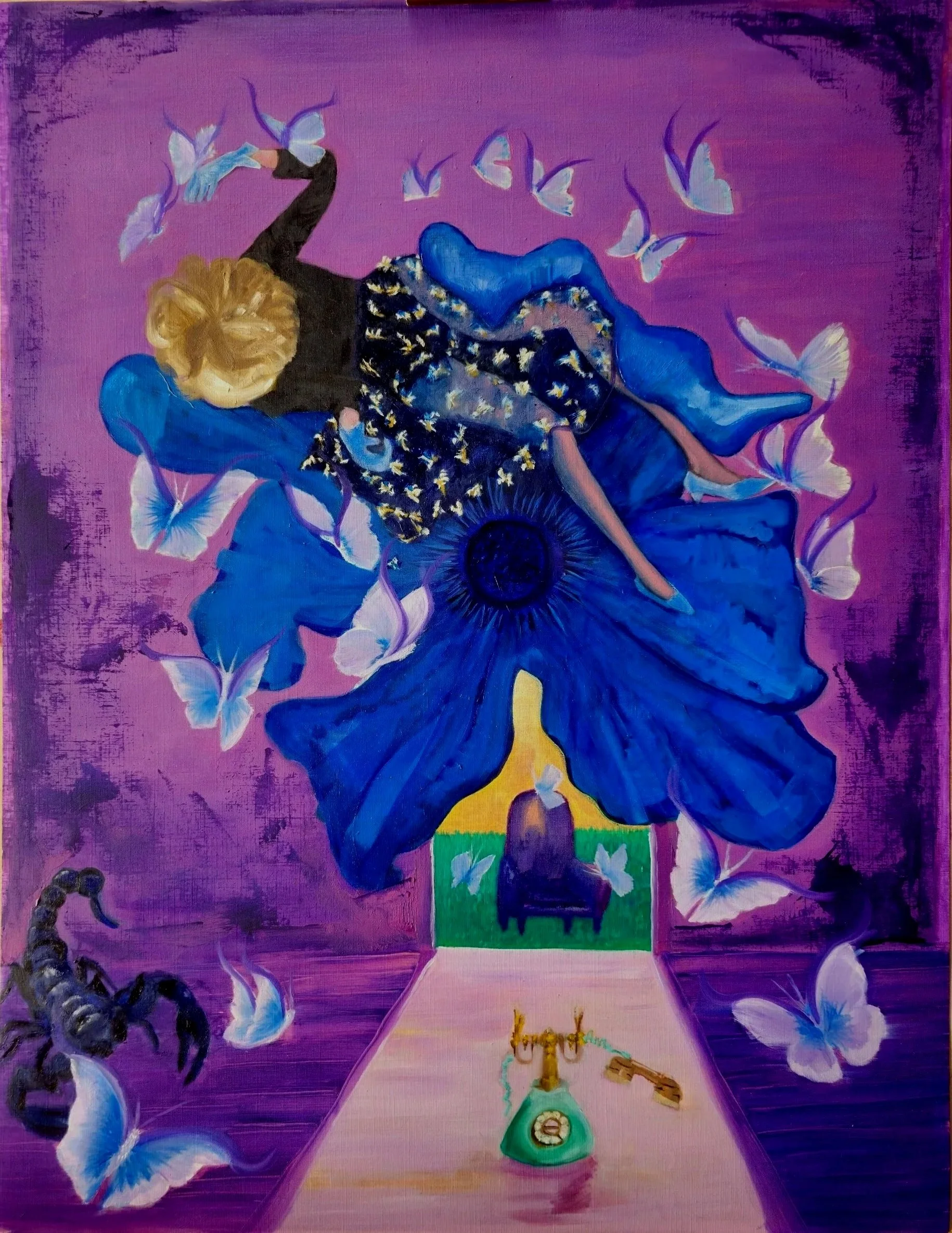 The heroine is lifted into the air like a fine feather by the flower