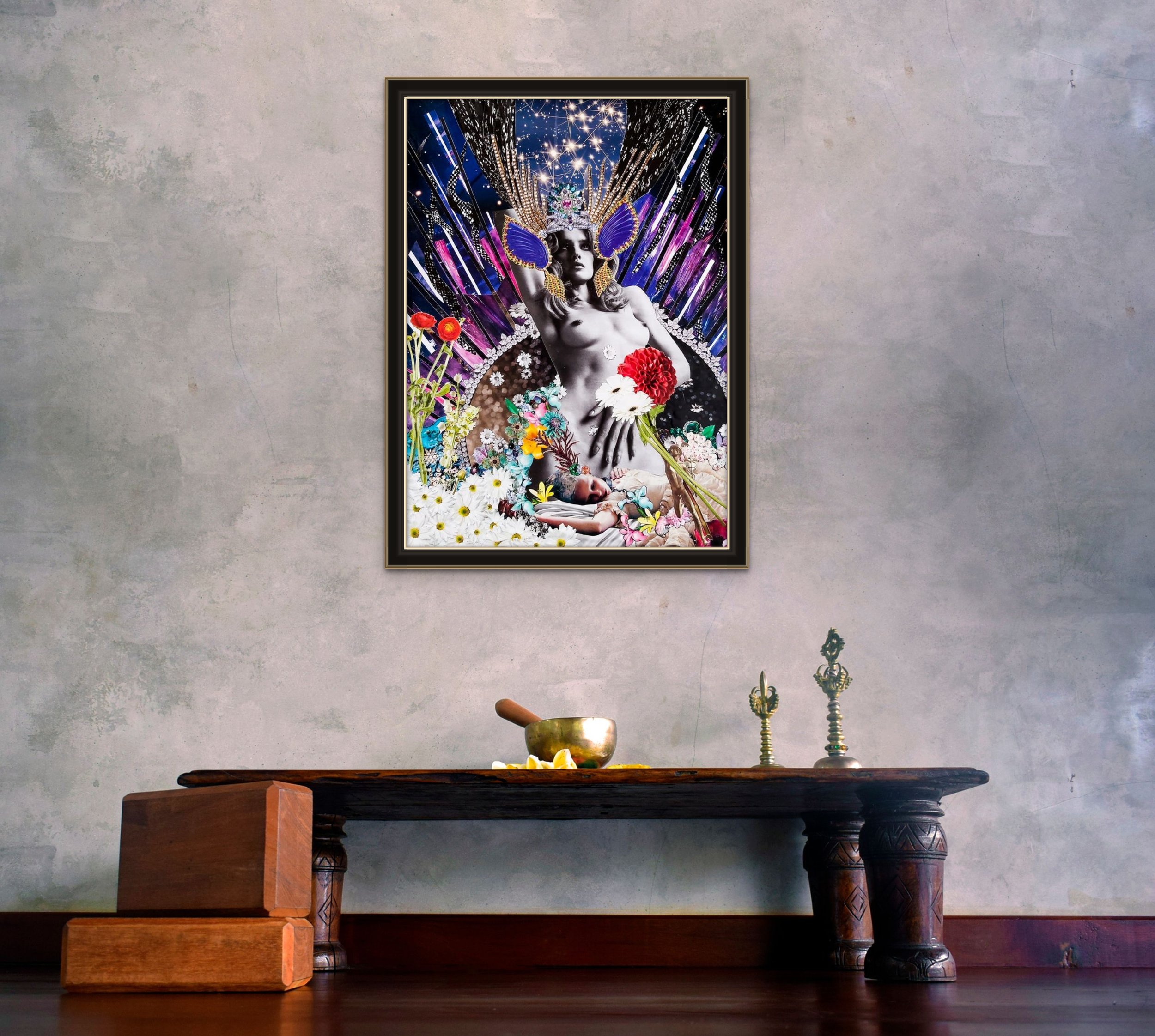 In Mercy of Venus | Collage | XL Print | Bold Mahogony Antique Table