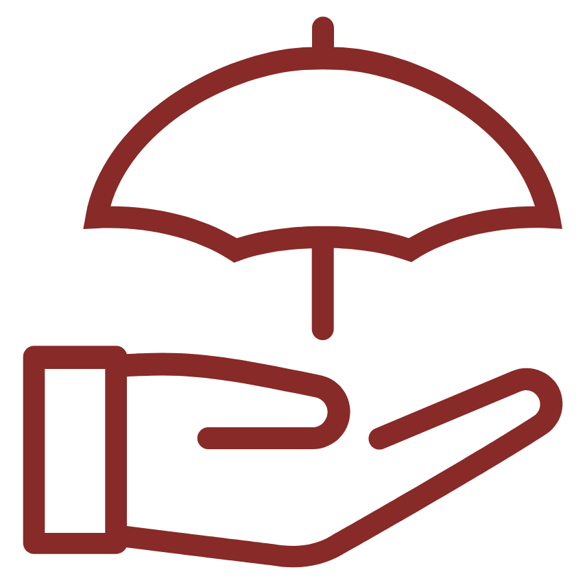 Icône simple d'un parapluie au-dessus d'une main ouverte.