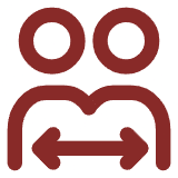 Icône stylisée de deux personnes avec une flèche indiquant un échange ou un contact entre elles.