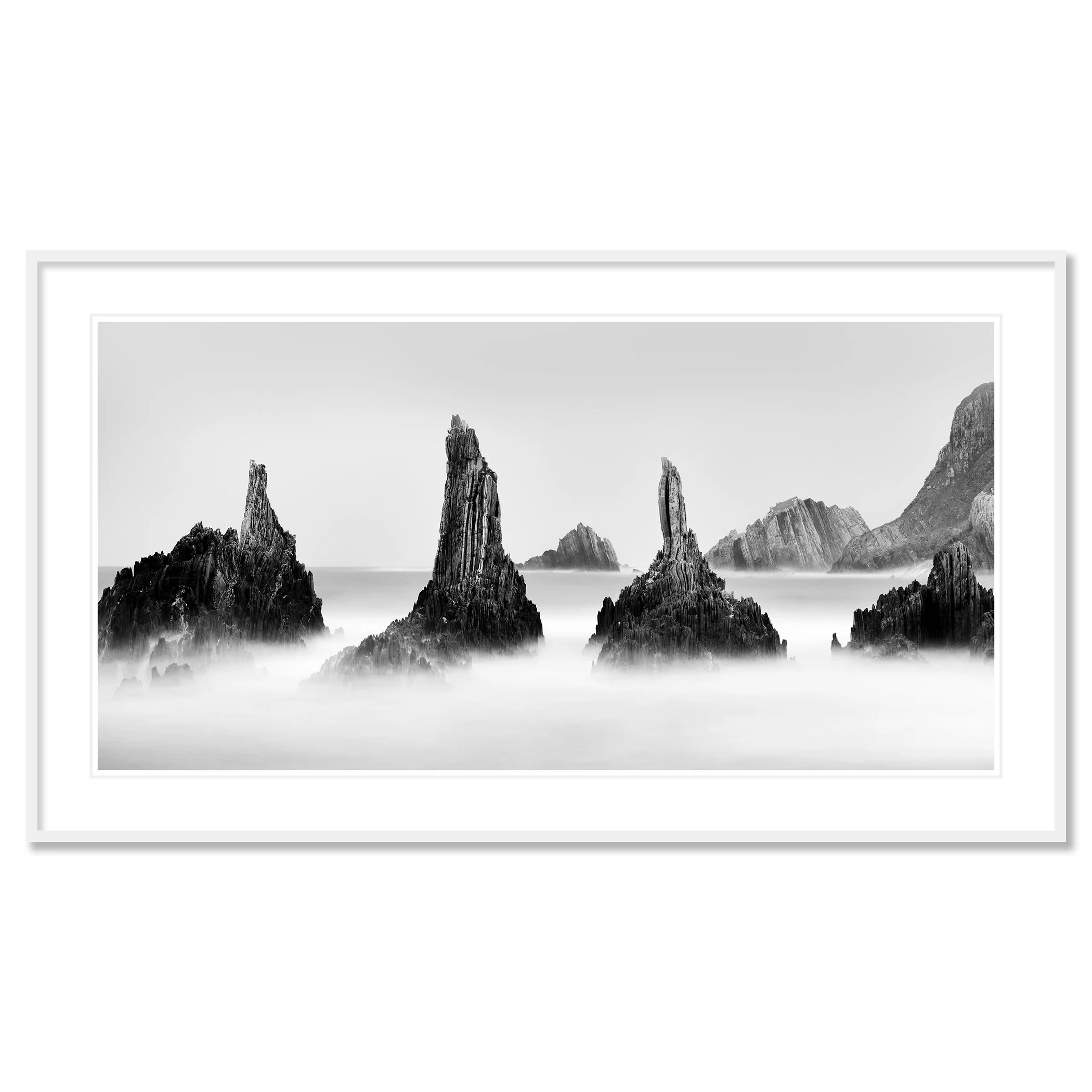 Rocky Peaks Panorama Study 5 by Gerald Berghammer presented in a white aluminium frame with white mount.