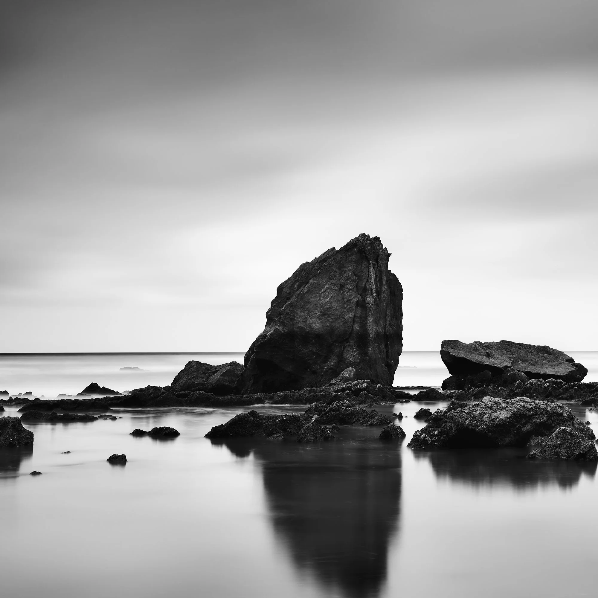 Close-up of Beach Rock Panorama Study 2 – France, showing rock texture and tonal detail in the black-and-white fine art print