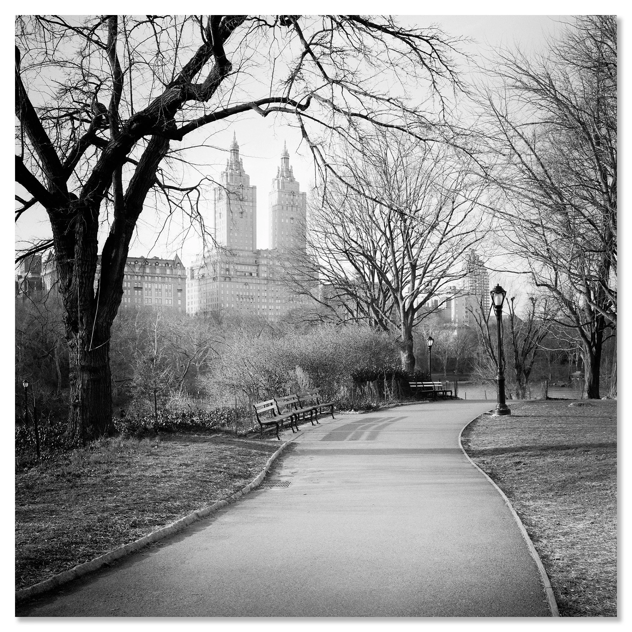 The San Remo Study 2 by Gerald Berghammer, black-and-white fine art print of Central Park and The San Remo, New York City.