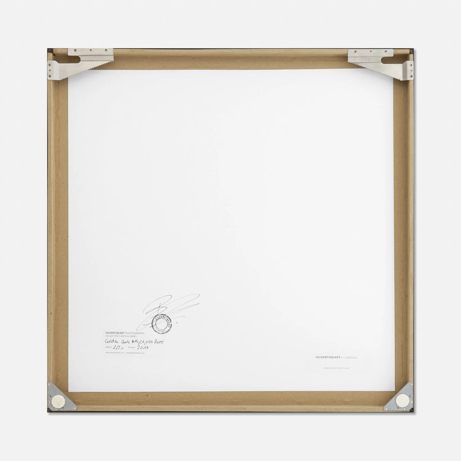 Reverse of Golden Gate Study 14 by Gerald Berghammer, showing the wooden frame, signature and edition label.