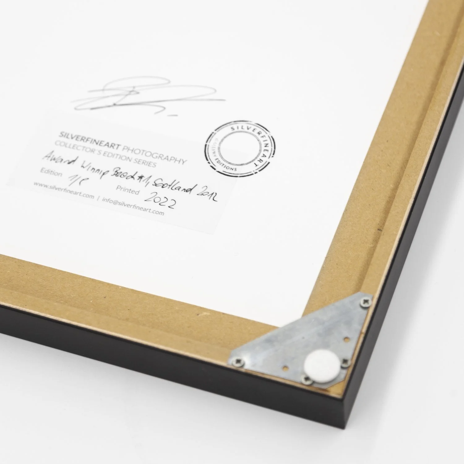 Signed and stamped reverse of Sea Stack Study 2 by Gerald Berghammer, showing the handwritten artwork details and edition documentation.