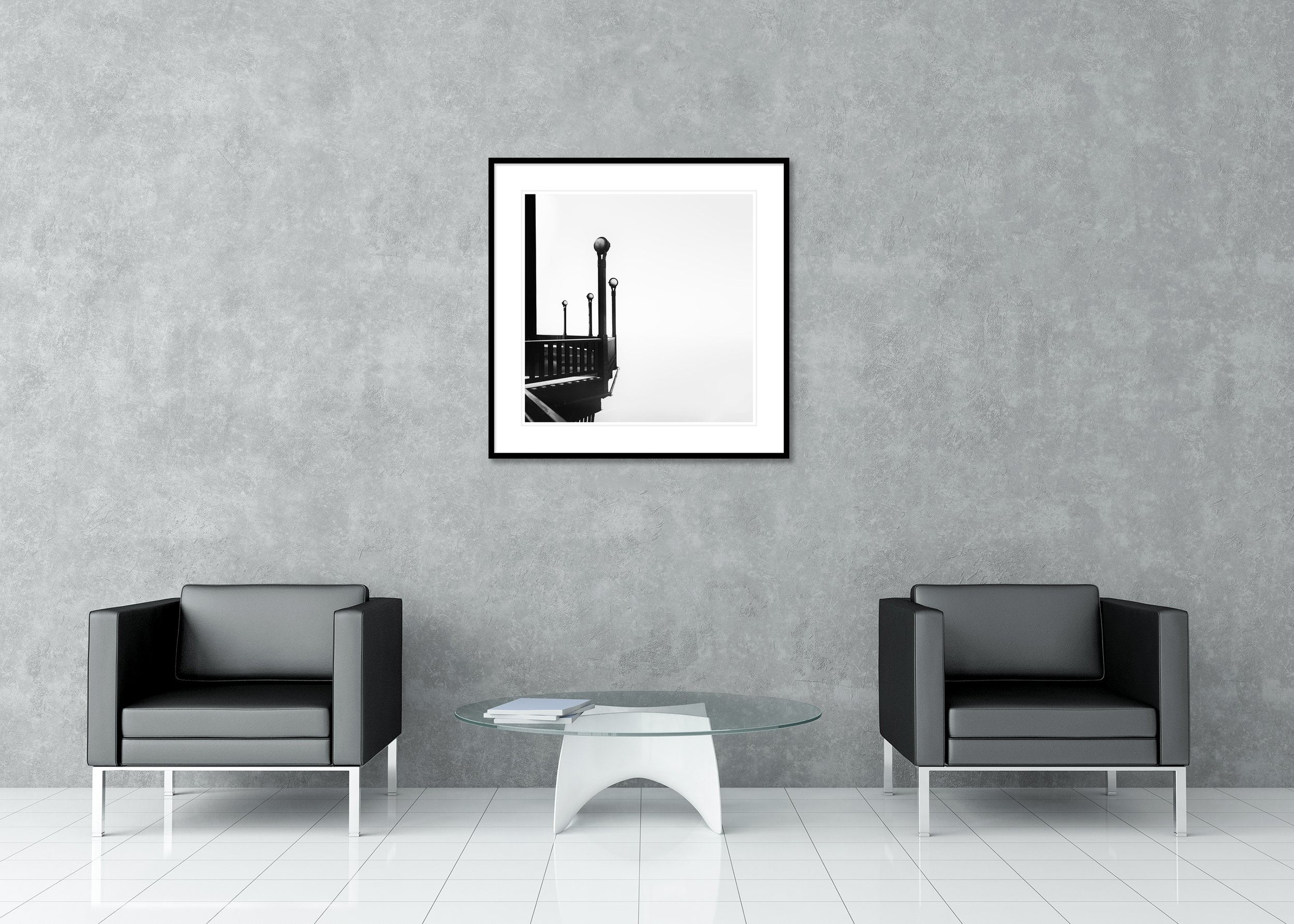 Golden Gate, Study 6 displayed in a contemporary interior as an archival pigment print in a black aluminium frame with a white mount by Gerald Berghammer.