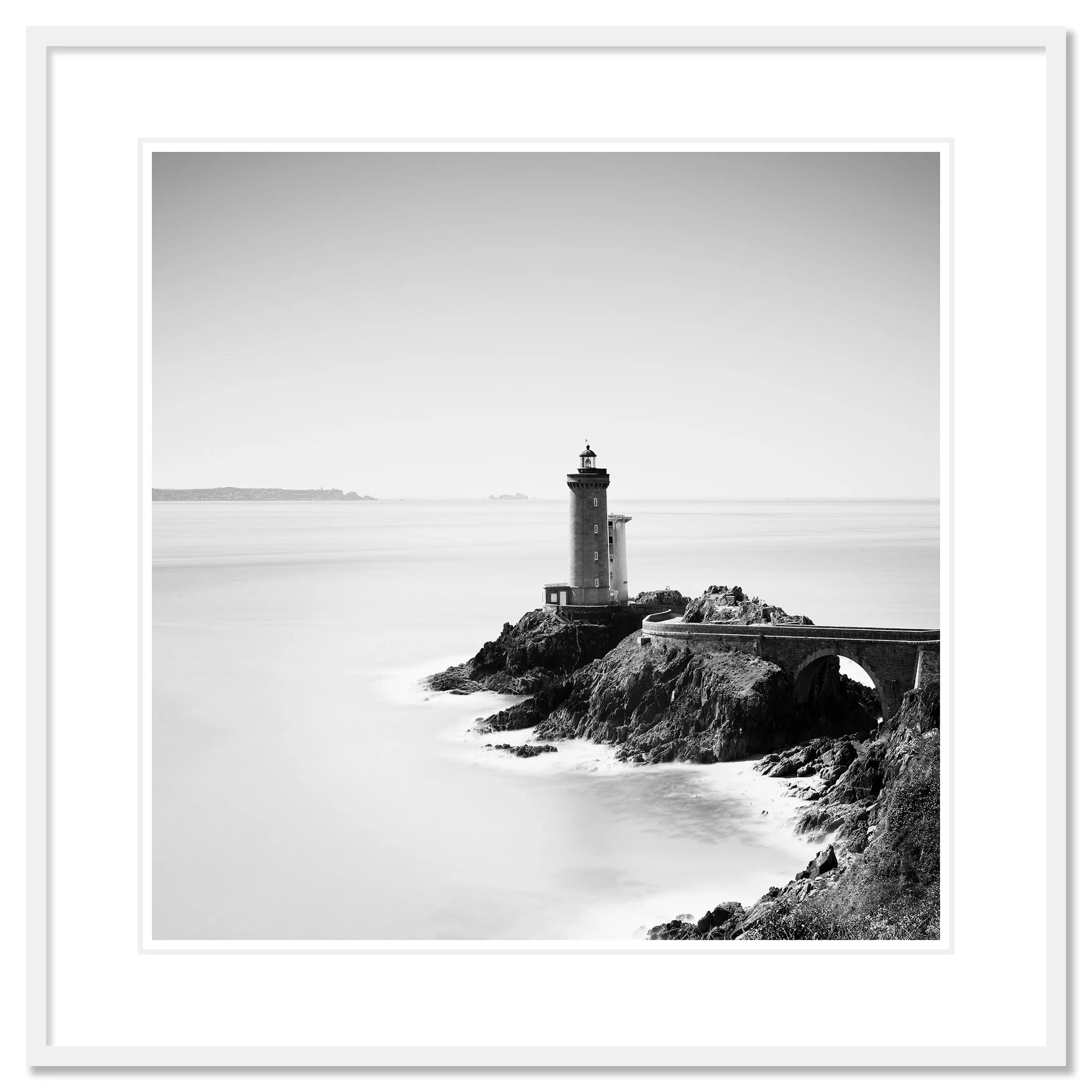 Phare du Petit Minou Study 1 by Gerald Berghammer, archival pigment print in a white aluminium frame with a white mount.