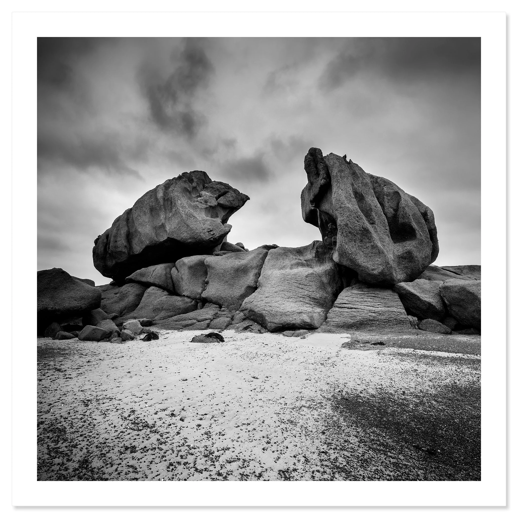 Crab Claws Rock Study 1 by Gerald Berghammer, black-and-white fine art print of granite rock formations in Brittany, France.