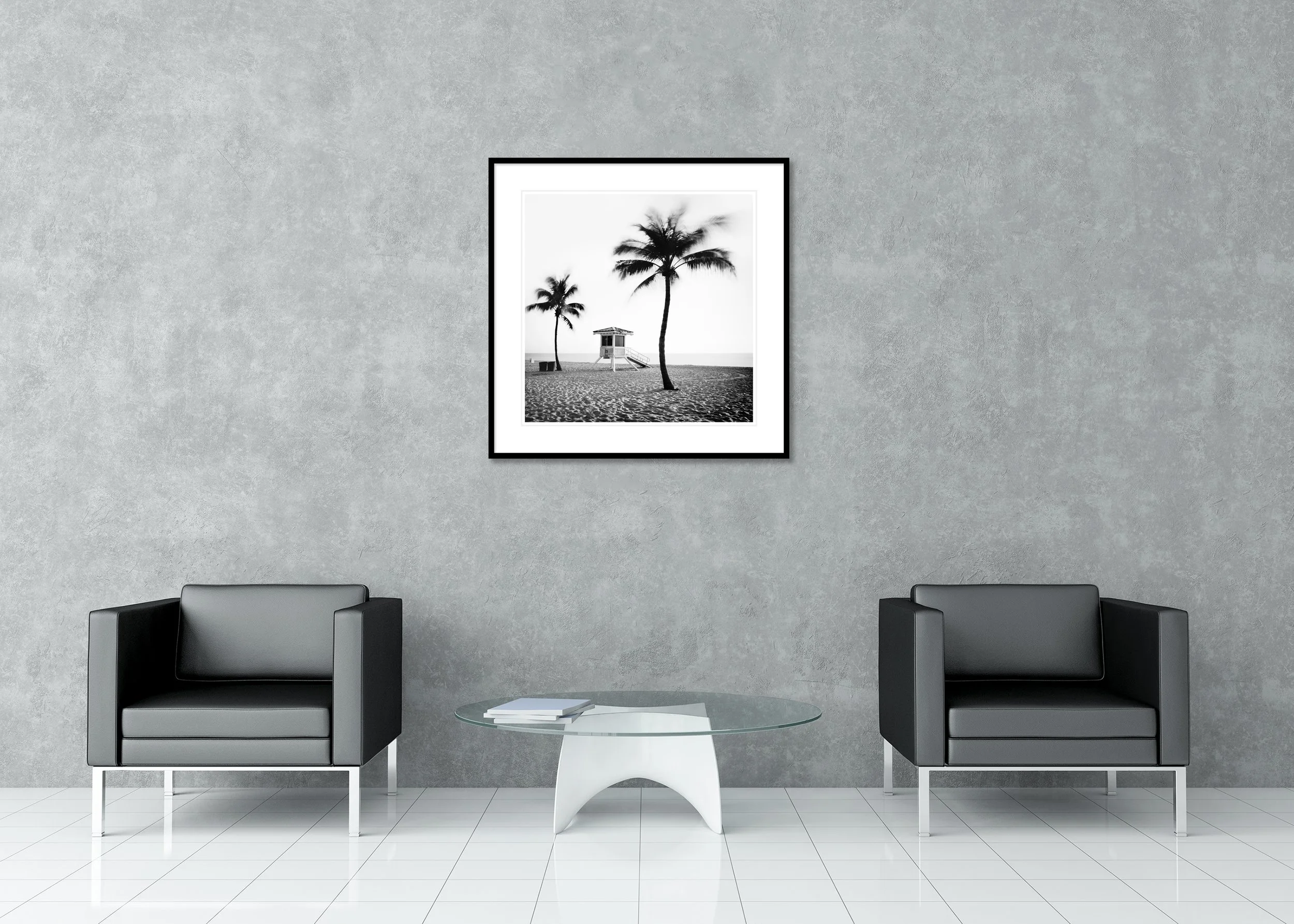 Fort Lauderdale Beach, Study 4 – archival pigment print in a black aluminium frame with a white mount displayed in a modern lounge.