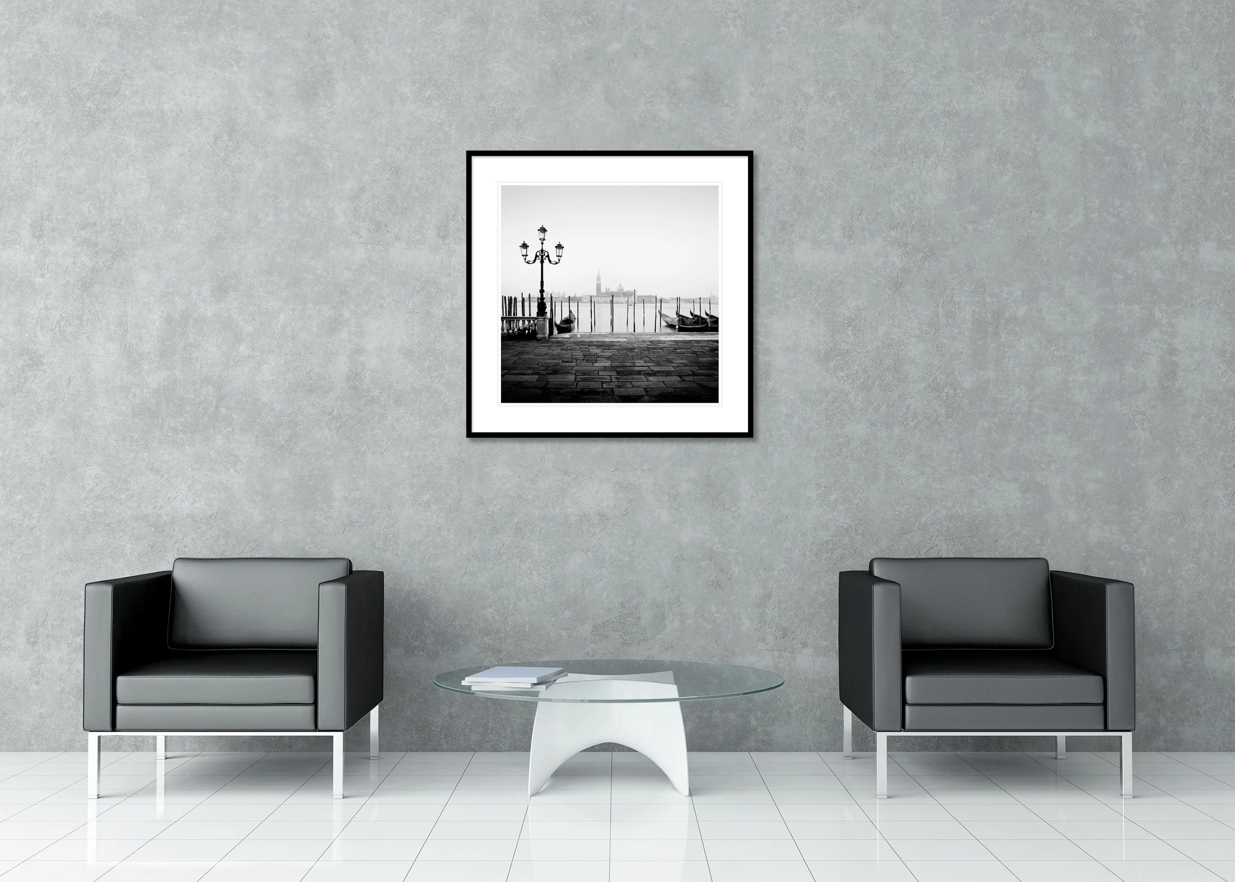 More Free Space – Venice, black-and-white archival pigment print in a classic frame with a mount and anti-reflective glass