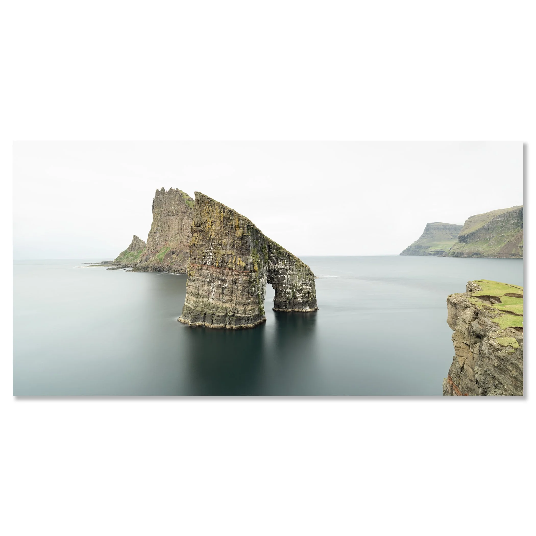 Drangarnir, Panorama Study 1 – Faroe Islands, colour photograph mounted on frameless Dibond.