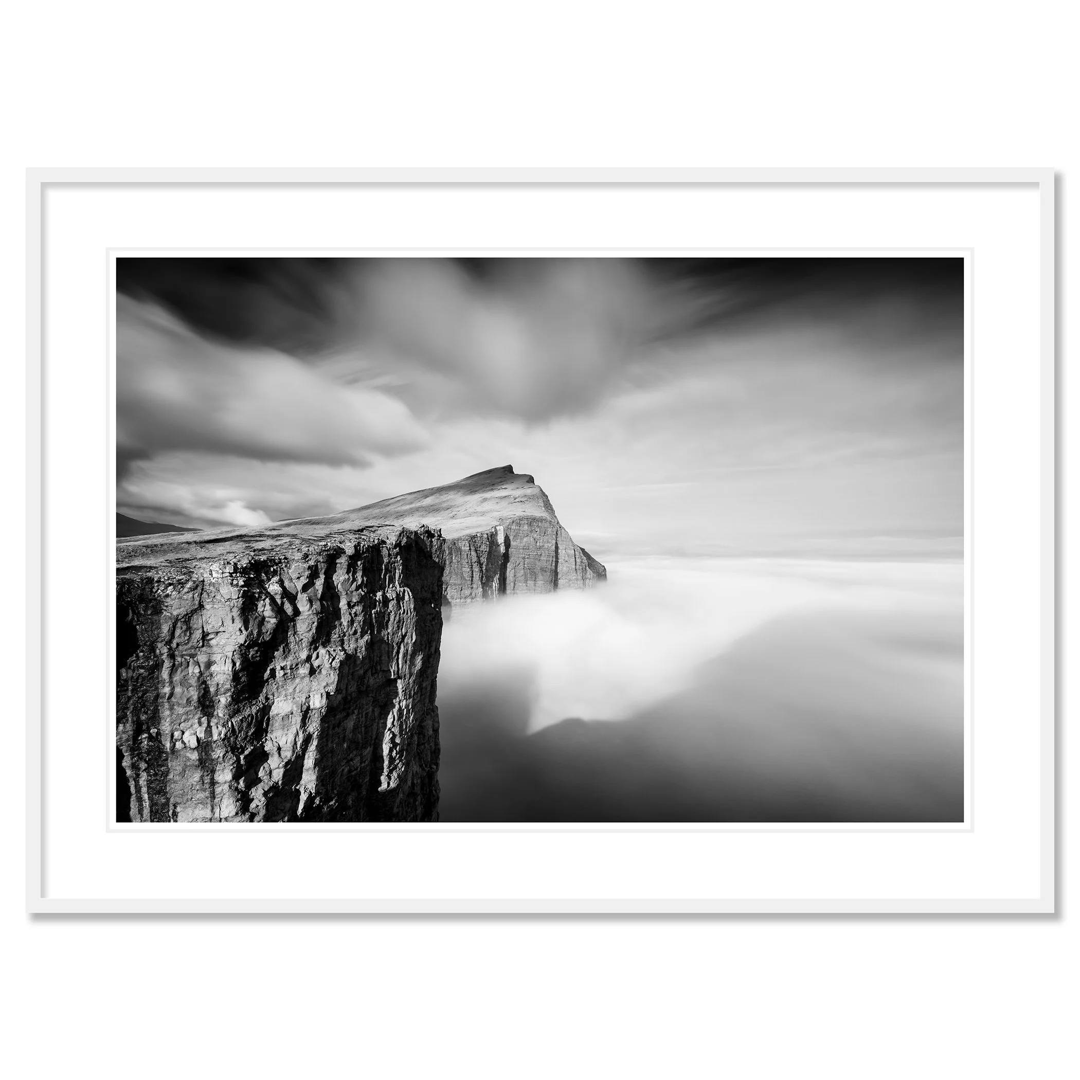 Foggy Slave Cliff, Study 1 – archival pigment print in a white aluminium frame with a white mount by Gerald Berghammer.
