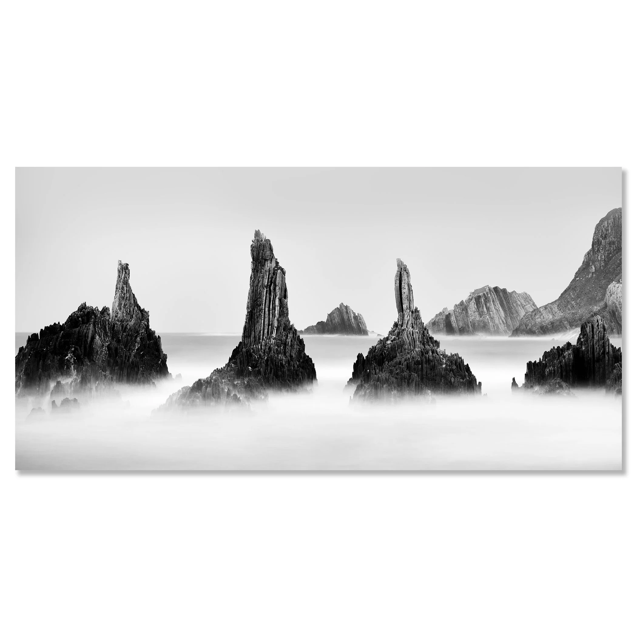 Rocky Peaks Panorama Study 5 – Spain by Gerald Berghammer mounted on Dibond as a frameless black-and-white photograph.