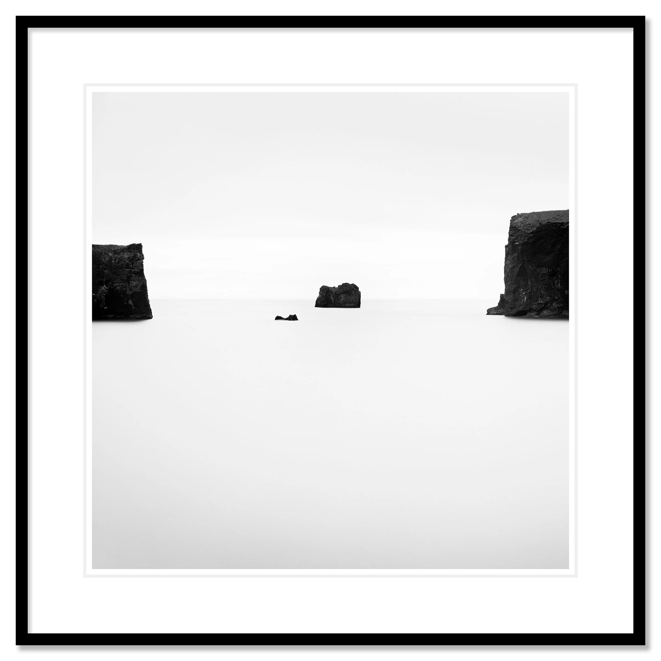 Black Rocks Study 2 – Iceland, archival pigment print in a black aluminium frame with a white mount by Gerald Berghammer.