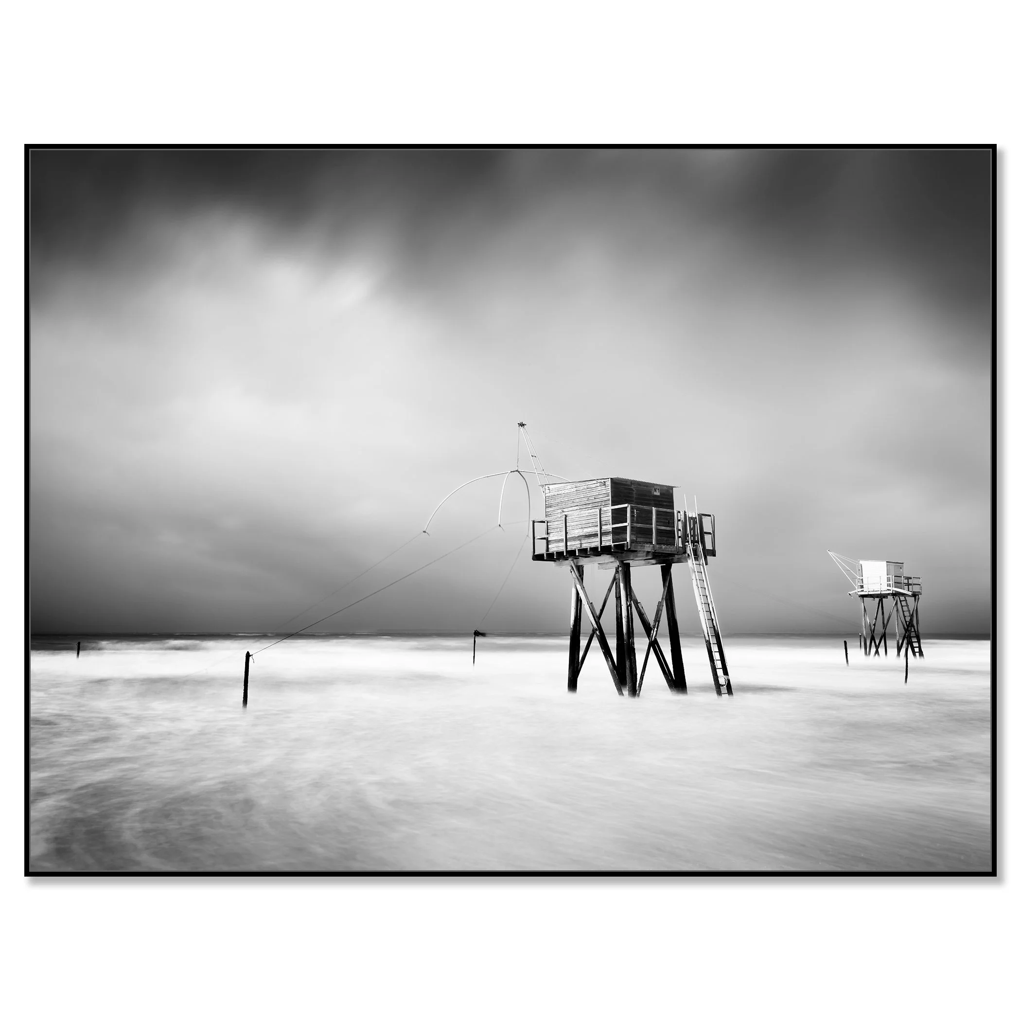 Fishing Hut on Stilts Study 4 mounted on aluminium Dibond in a black ArtBox frame by Gerald Berghammer.