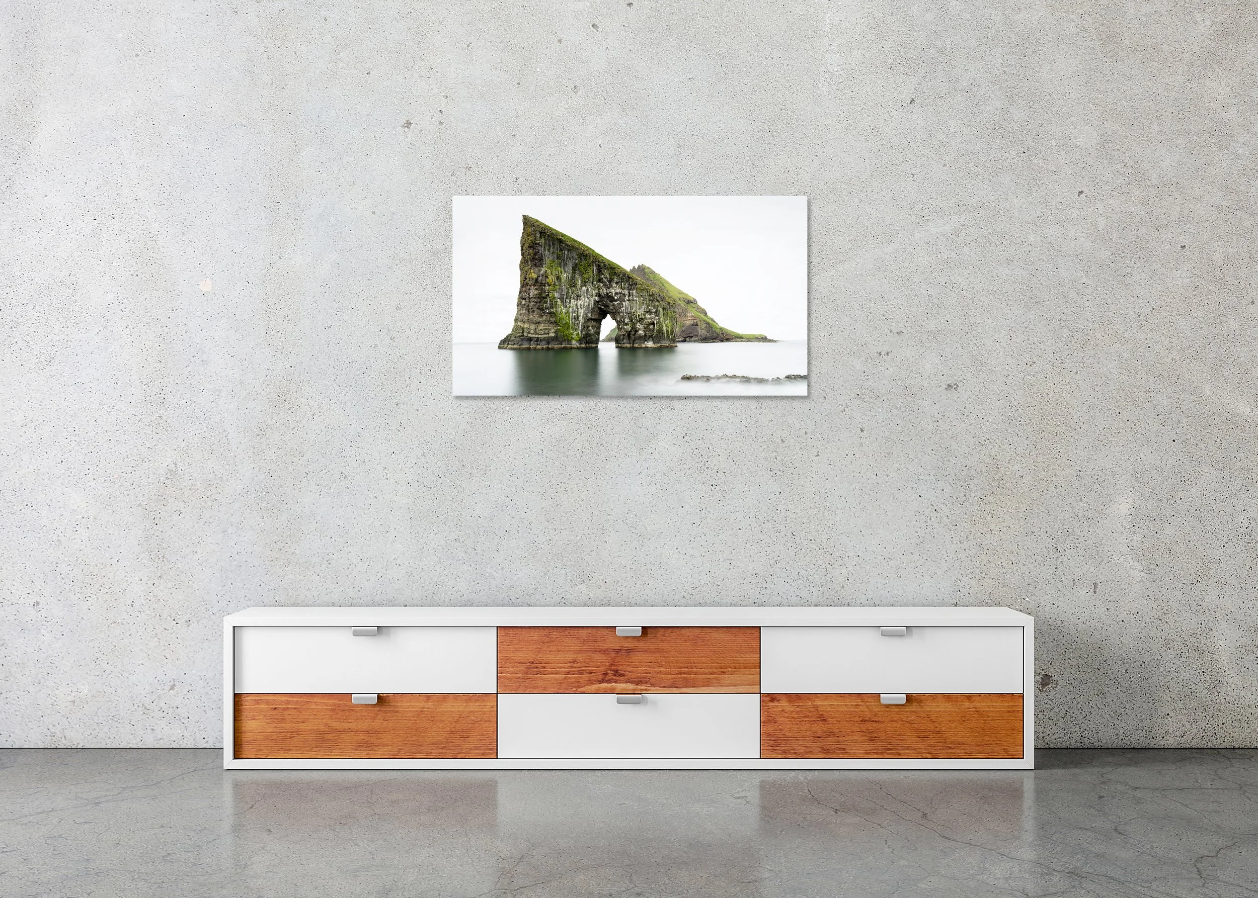 Drangarnir Sea Arch Study 2 – Faroe Islands, colour photo print mounted to Dibond, frameless