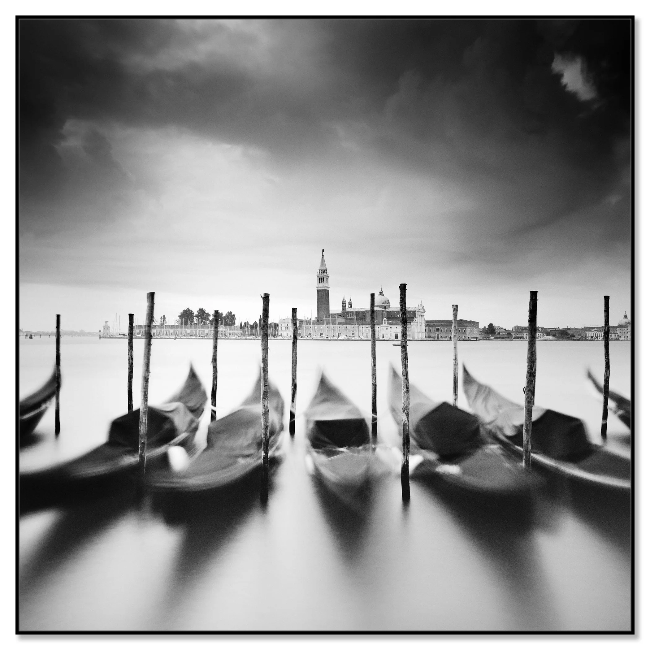 Basilica di San Giorgio Maggiore Study 1 by Gerald Berghammer as a black-and-white Dibond print in a black aluminium ArtBox frame.