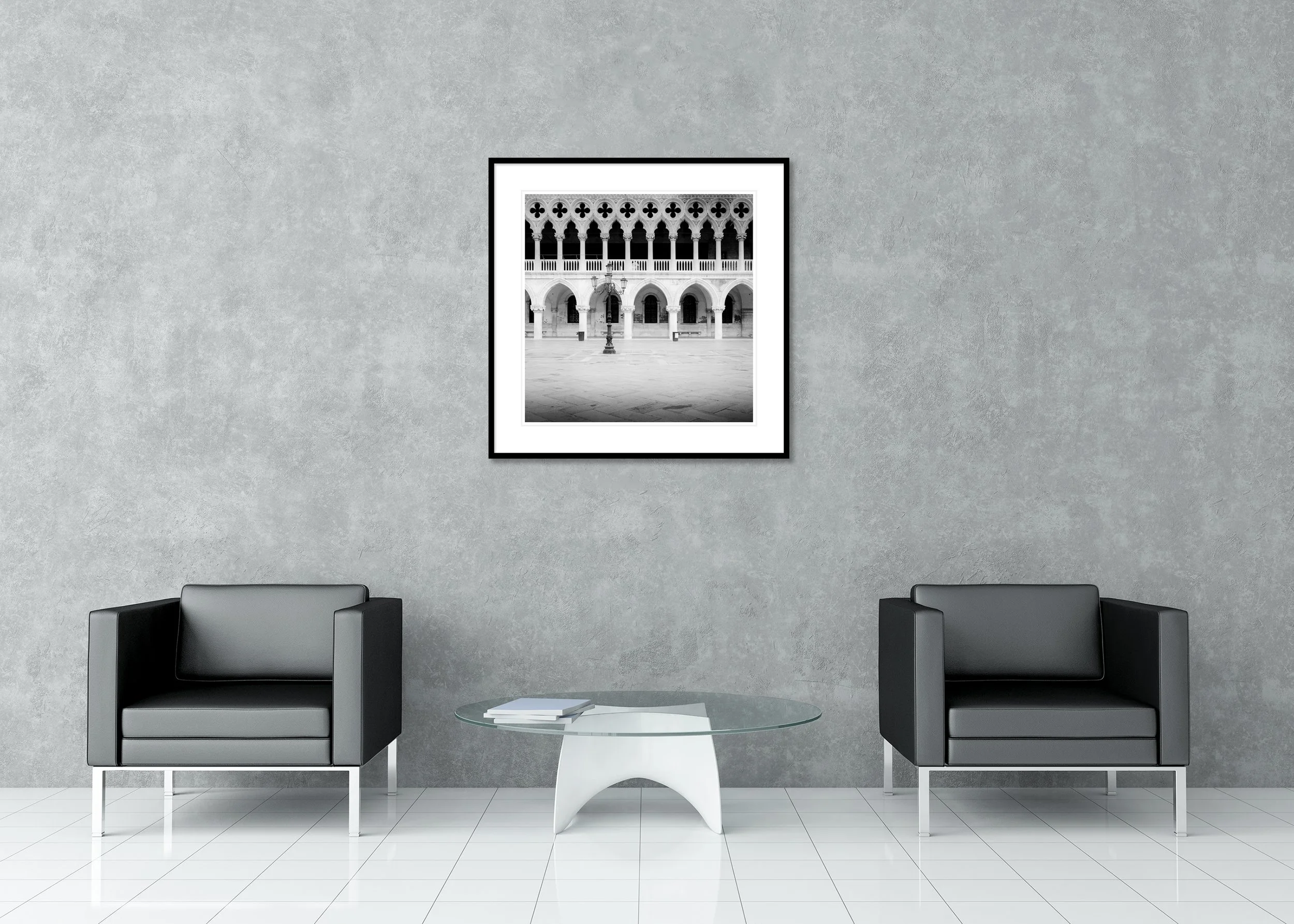 Gothic Facade of Doge’s Palace – Venice, Italy, black-and-white archival pigment print in a classic frame with mount and anti-reflective glass
