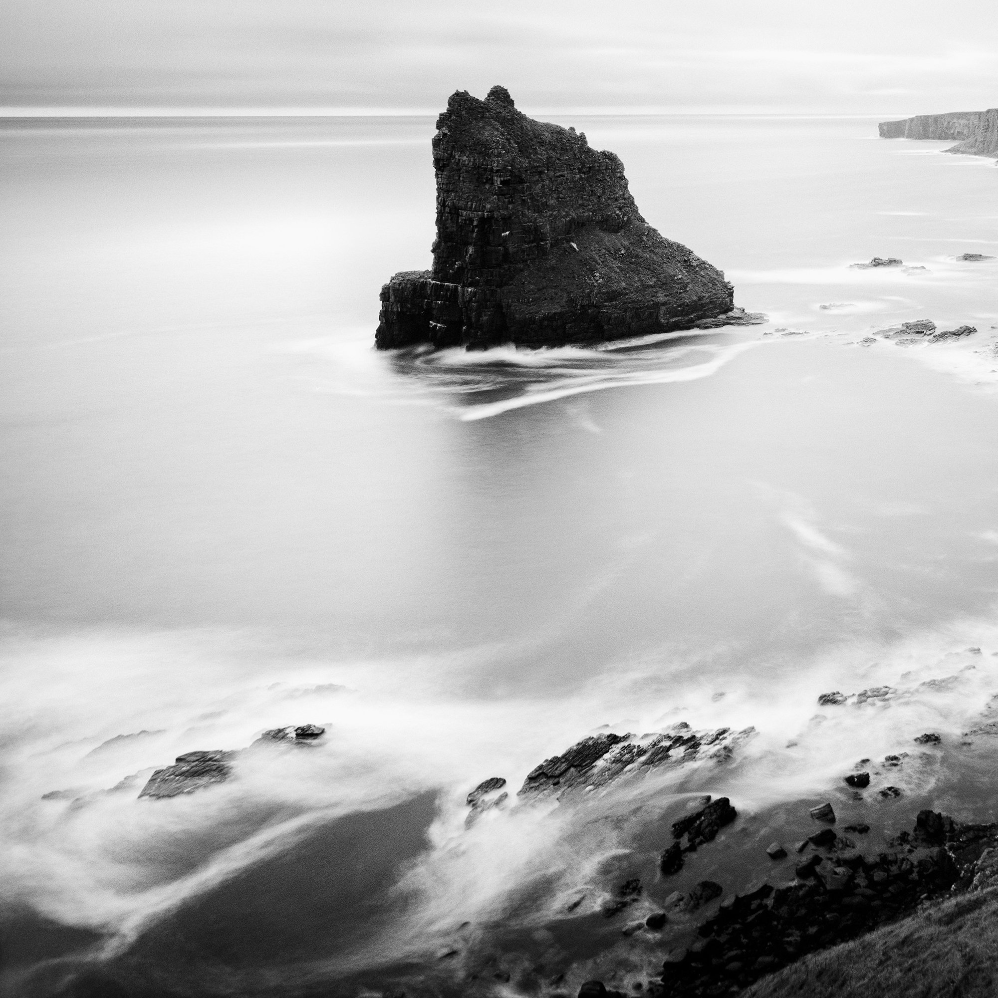 Detail of Surreal Moment Study 1 showing steep Scottish coastal cliffs and mist-softened sea by Gerald Berghammer.
