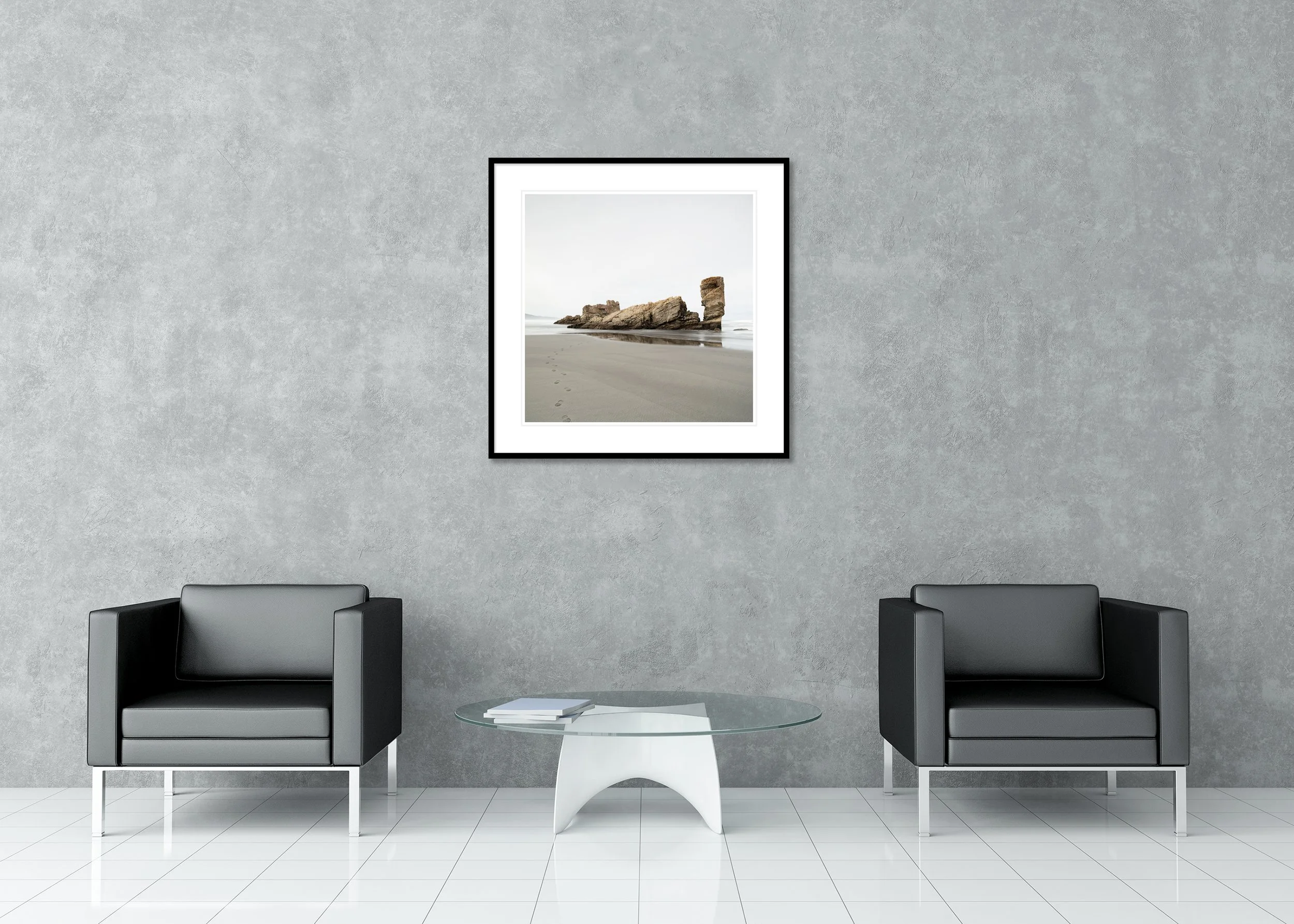 Walk on the Beach – Bay of Biscay, Spain, colour archival pigment print in a classic frame with a white mount on a wall