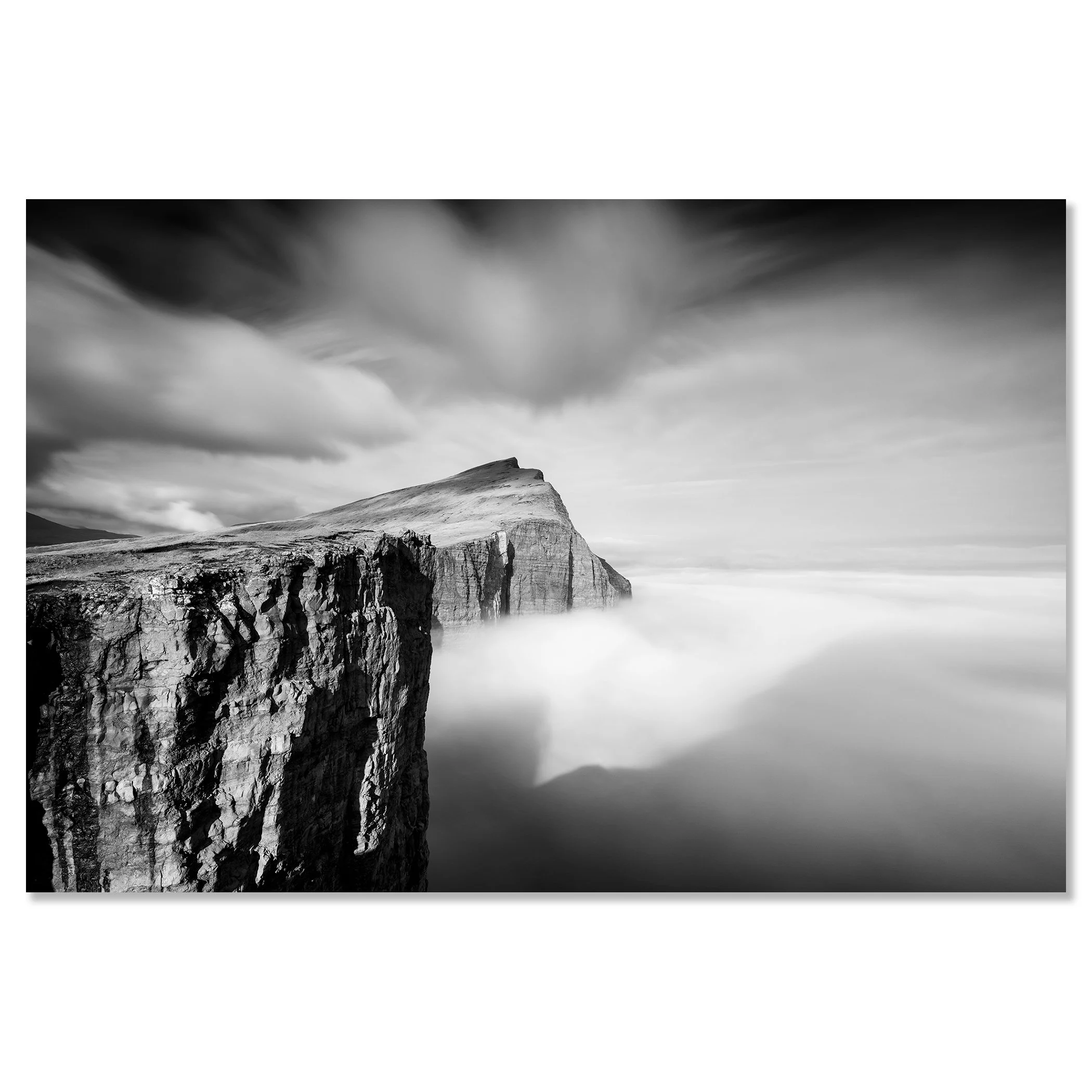 Foggy Slave Cliff, Study 1 – black-and-white photograph mounted on aluminium Dibond, frameless.