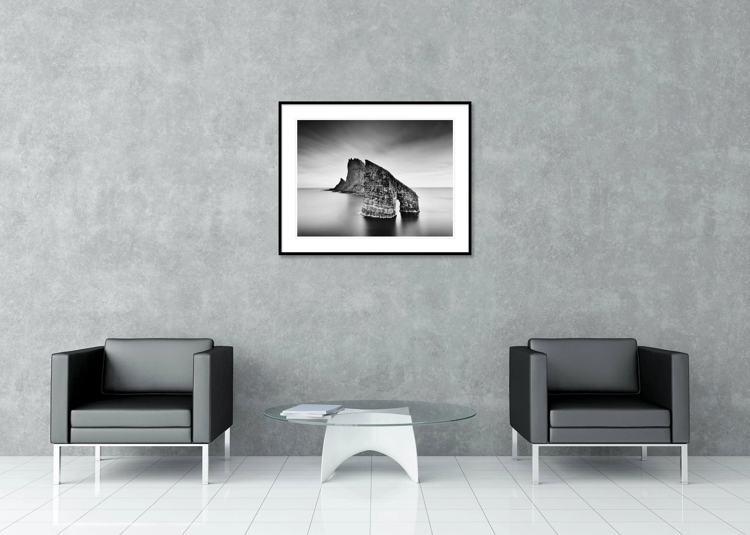 Drangarnir, Sea Arch Study 2 archival pigment print in an aluminium frame with white mount and anti-reflective glass
