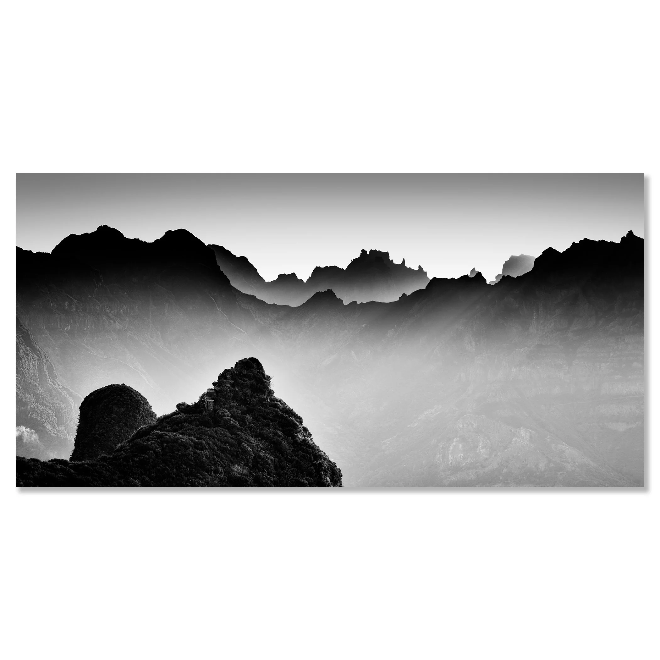 Morning Light in the Mountains, Study 3 – Portugal, frameless black-and-white photograph mounted on aluminium Dibond.