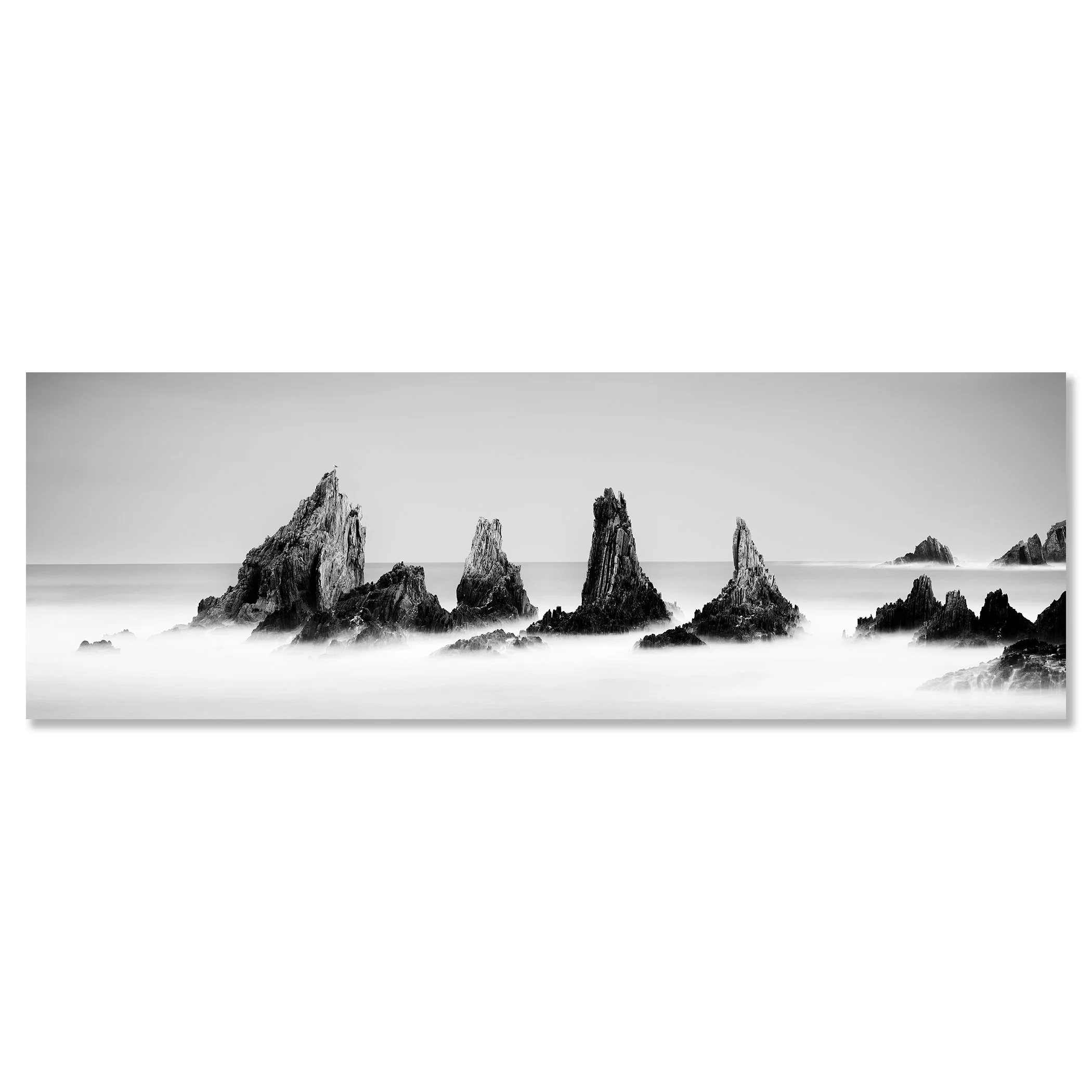 Rocky Peaks, Panorama Study 3 – black-and-white photograph mounted on frameless aluminium Dibond.