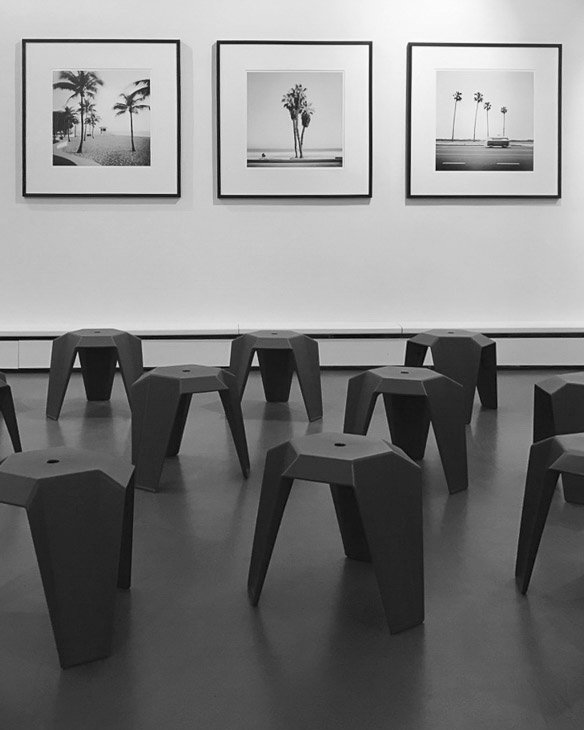 nterior view of THE SELECTION 2017–2018 at Bildraum 01 in Vienna, displaying three framed black-and-white palm tree photographs by Gerald Berghammer.