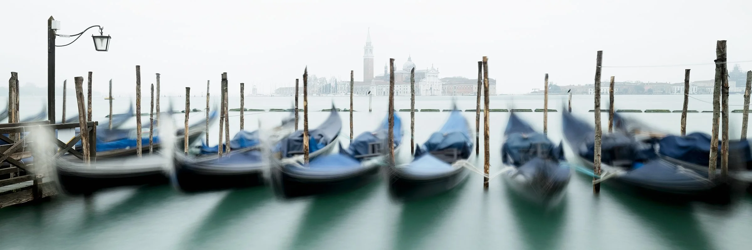 Gondola with San Giorgio Maggiore Study 1, colour fine art photograph of Venetian gondolas and San Giorgio Maggiore in Venice by Gerald Berghammer.