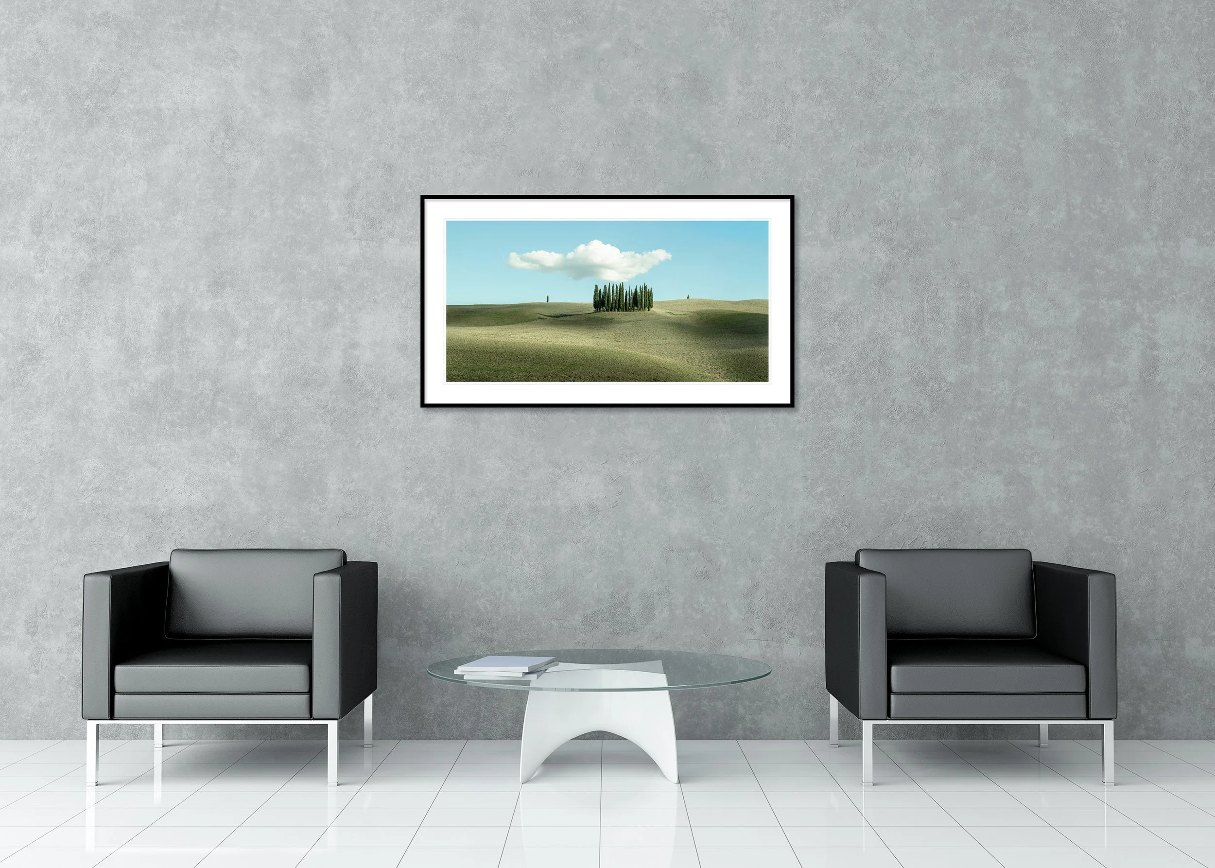 Huge Cloud over Cypress Trees, Tuscany, colour archival pigment print in a classic frame with a white mount.