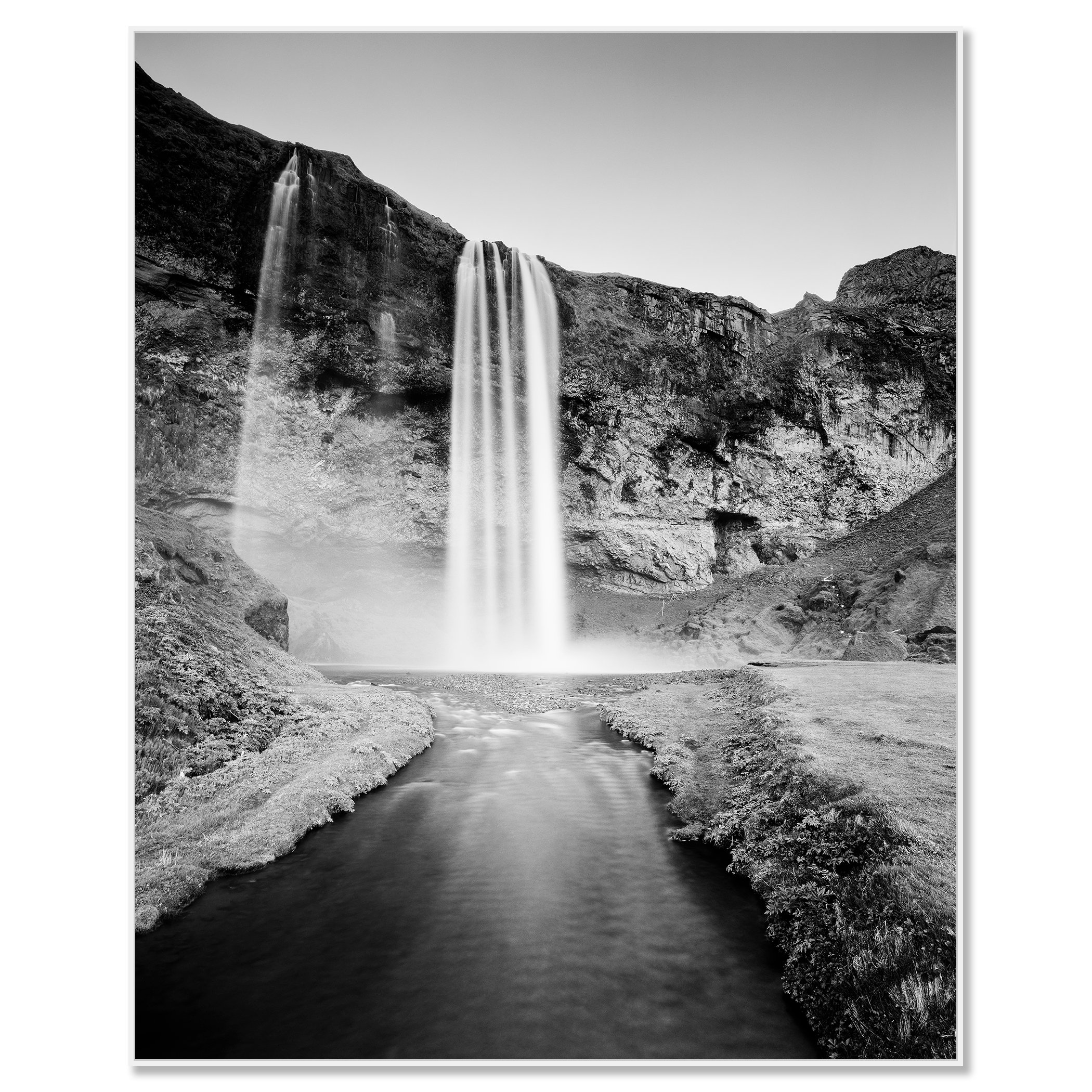 Seljalandsfoss Study 1 displayed as an archival pigment print in a black aluminium frame with white mount by Gerald Berghammer.