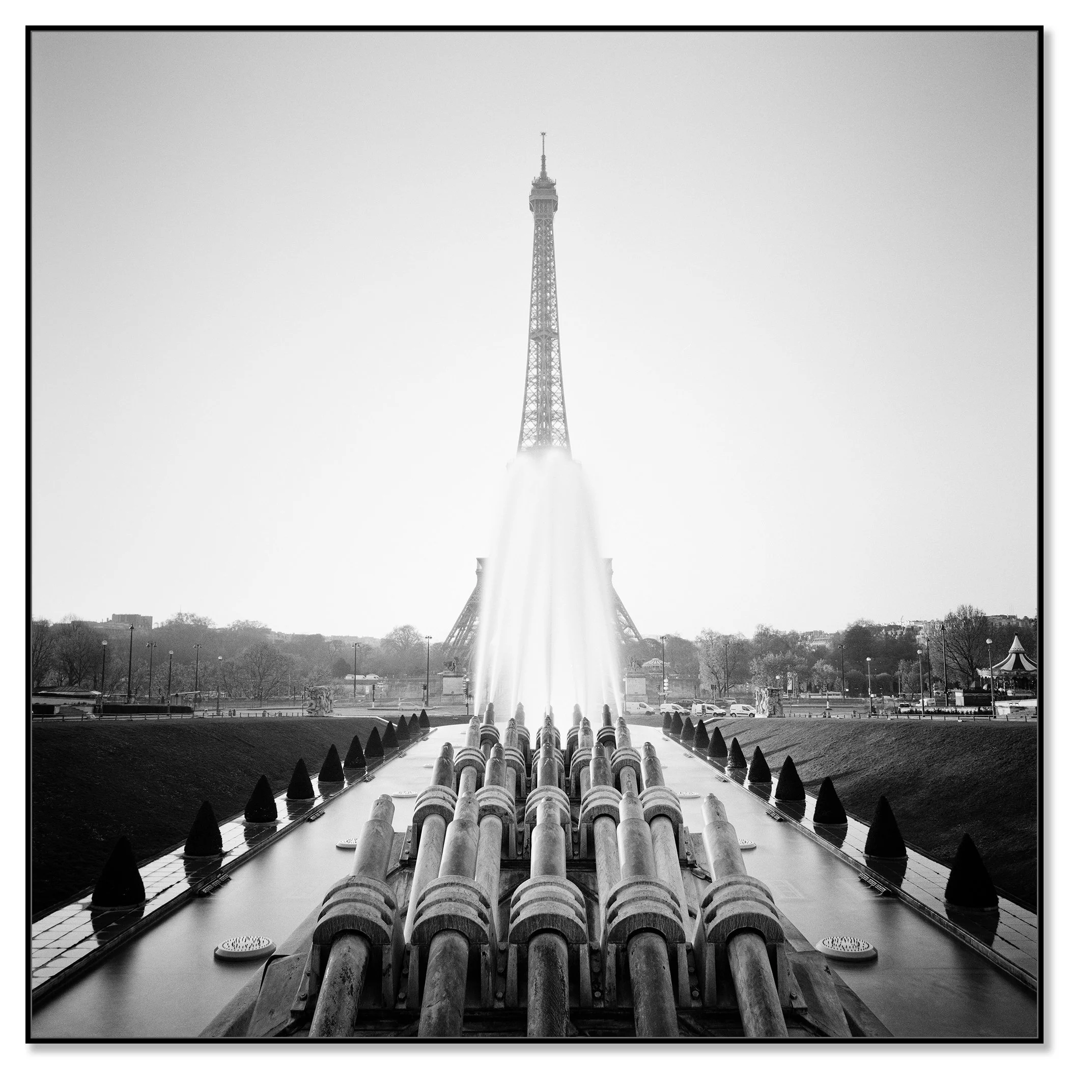 Eiffel Tower Study 5 – Paris, France, black-and-white photograph in a black aluminium ArtBox frame
