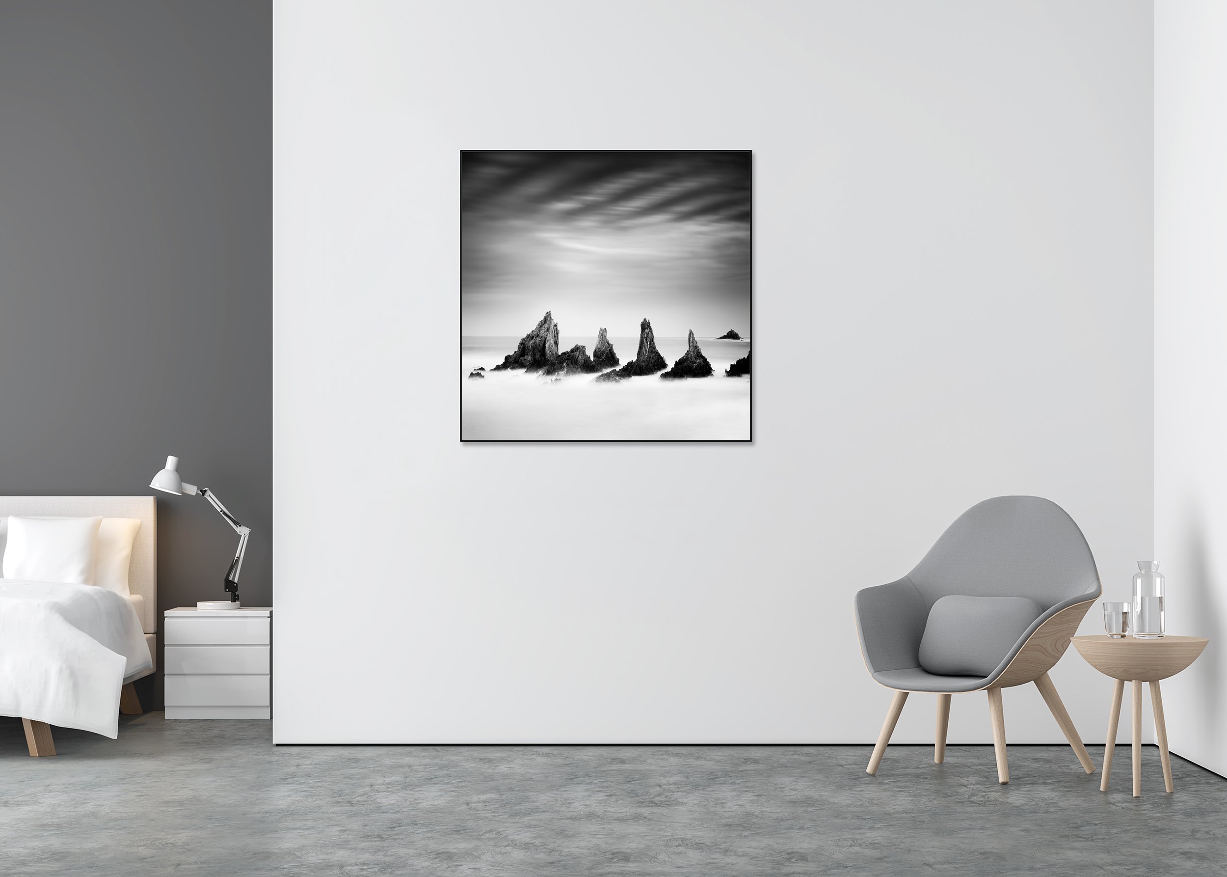 Rocky Peaks Study 4 – Spain, black-and-white fine art photo print mounted to Dibond in an aluminium ArtBox