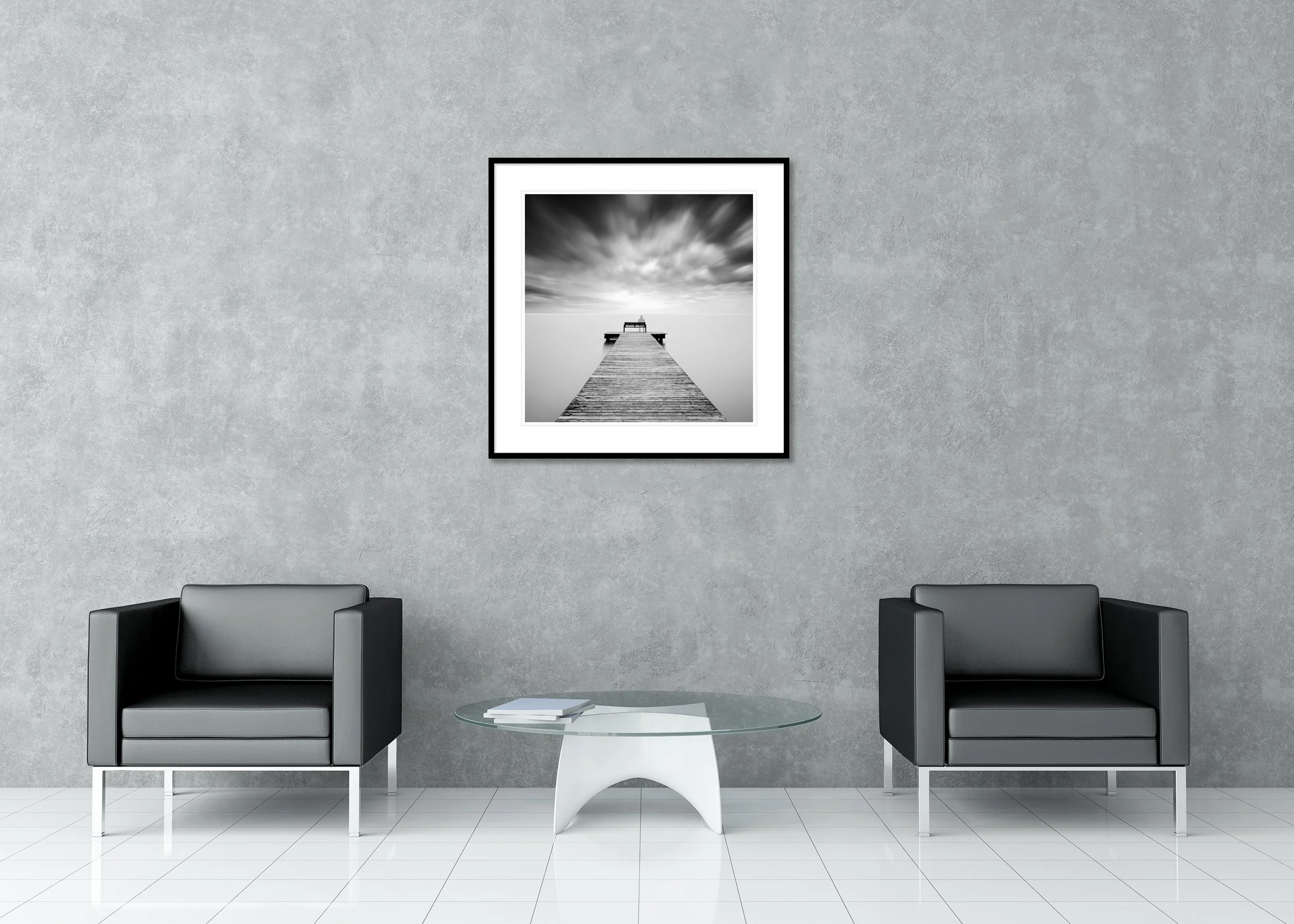 Self-Portrait Study 2 displayed in a modern interior as an archival pigment print in a black aluminium frame with a white mount. Photo by Gerald Berghammer.