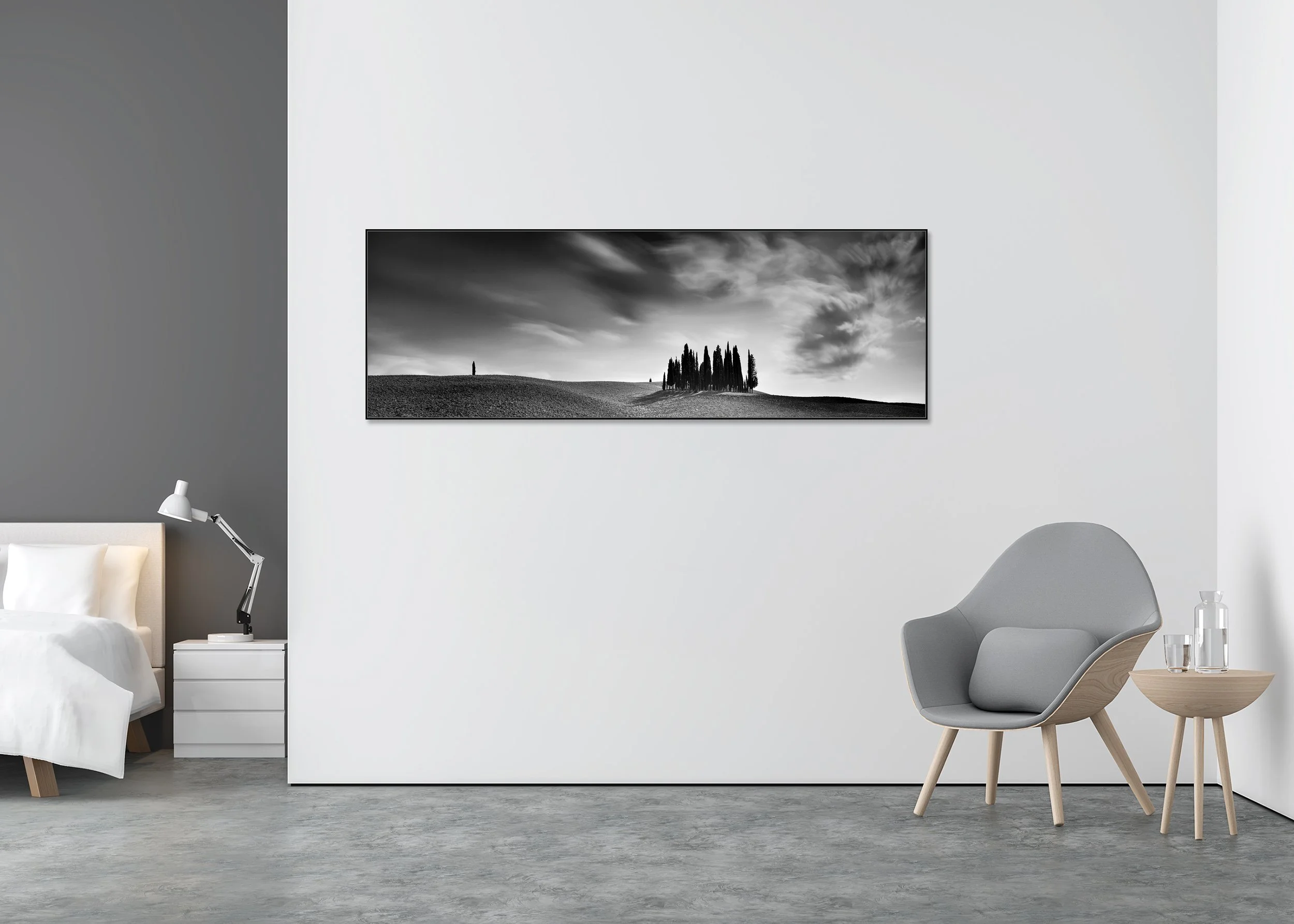 Cypress Hill Panorama Study 4 by Gerald Berghammer displayed in a modern interior in a black aluminium ArtBox frame.
