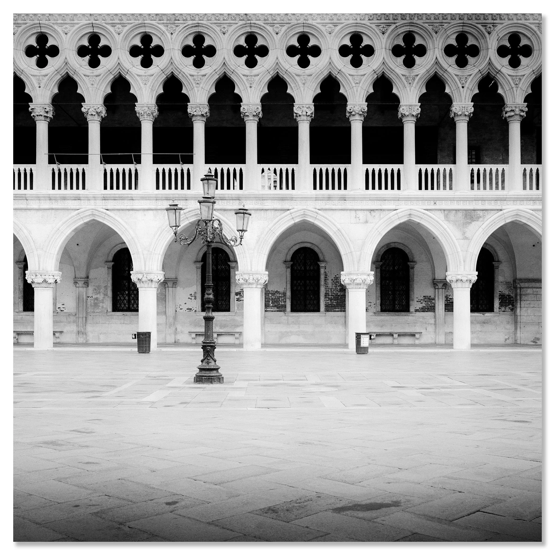 Gothic Facade of Doge’s Palace – Venice, Italy, black-and-white photograph mounted on frameless Dibond