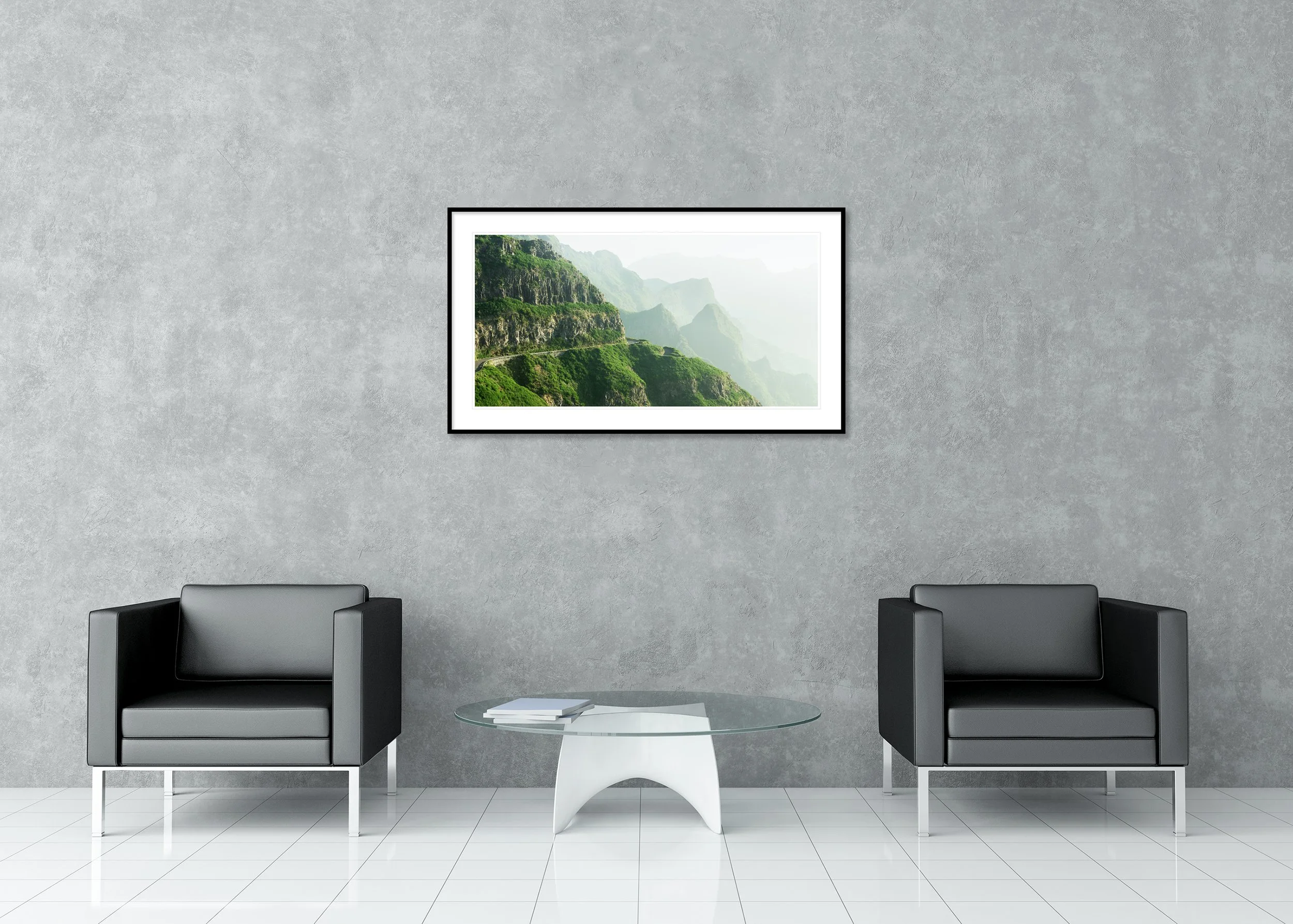 Green Hills in Morning Light, Study 1 colour pigment print in an aluminium frame with white mount and anti-reflective glass