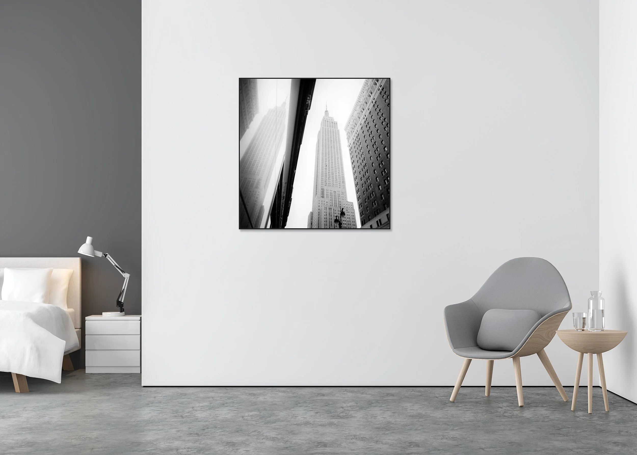 Empire State Building Study 1 by Gerald Berghammer displayed in a contemporary interior in a black aluminium ArtBox frame.