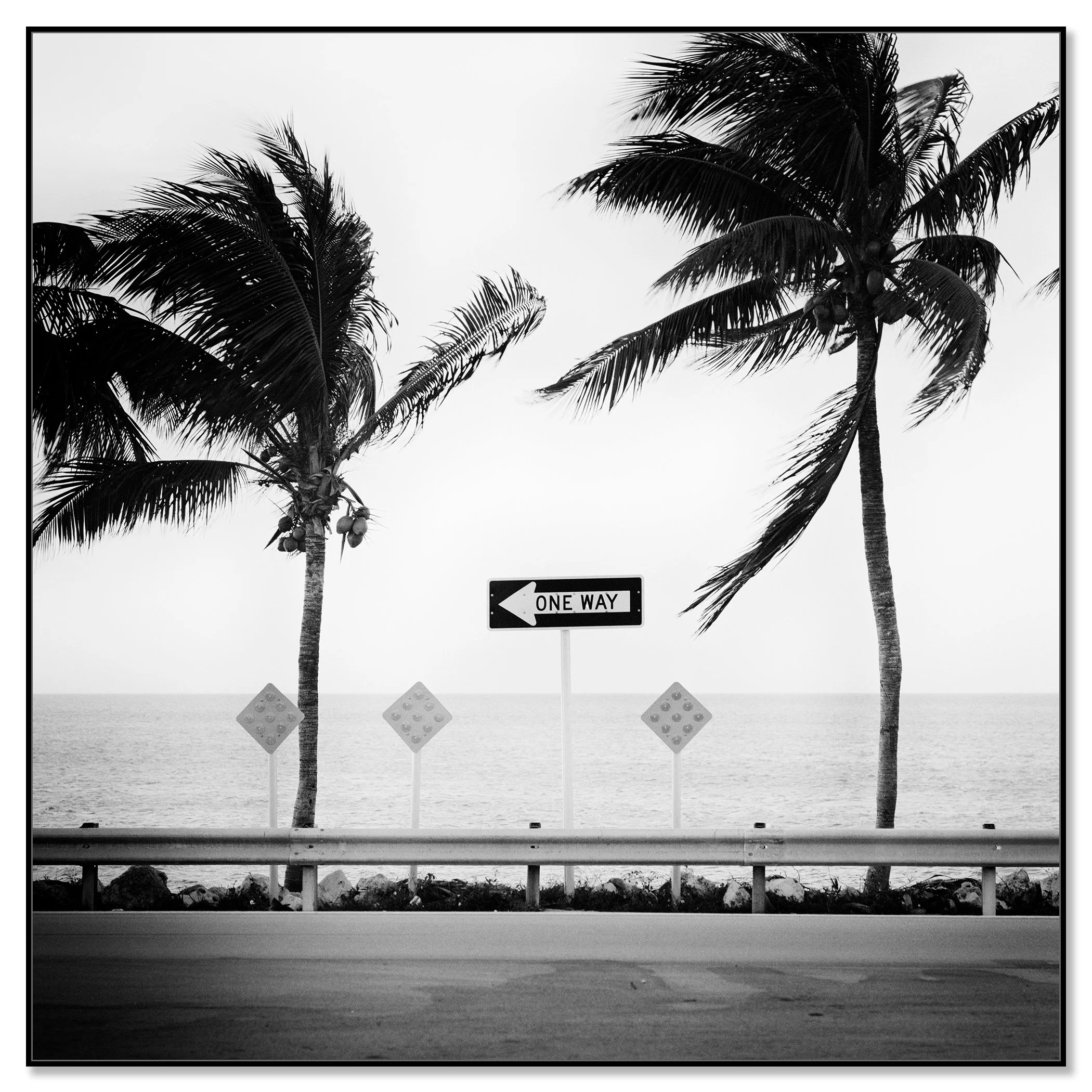 ONE WAY – Miami Beach, Florida, black-and-white photograph in a black aluminium ArtBox frame.